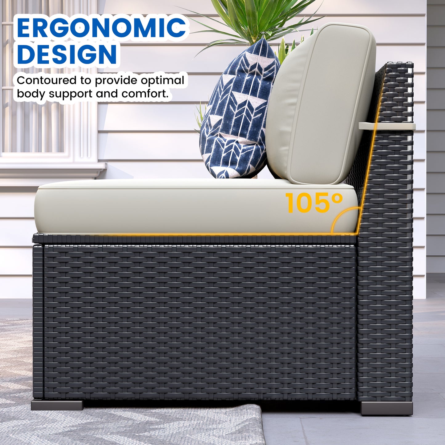 VONZOY 8-Piece Patio Furniture Set with 44” Fire Pit Table - All-Weather Wicker Conversation Sectional Sofa & Coffee Table with Thickened Cushions for Backyard, Garden(Beige)