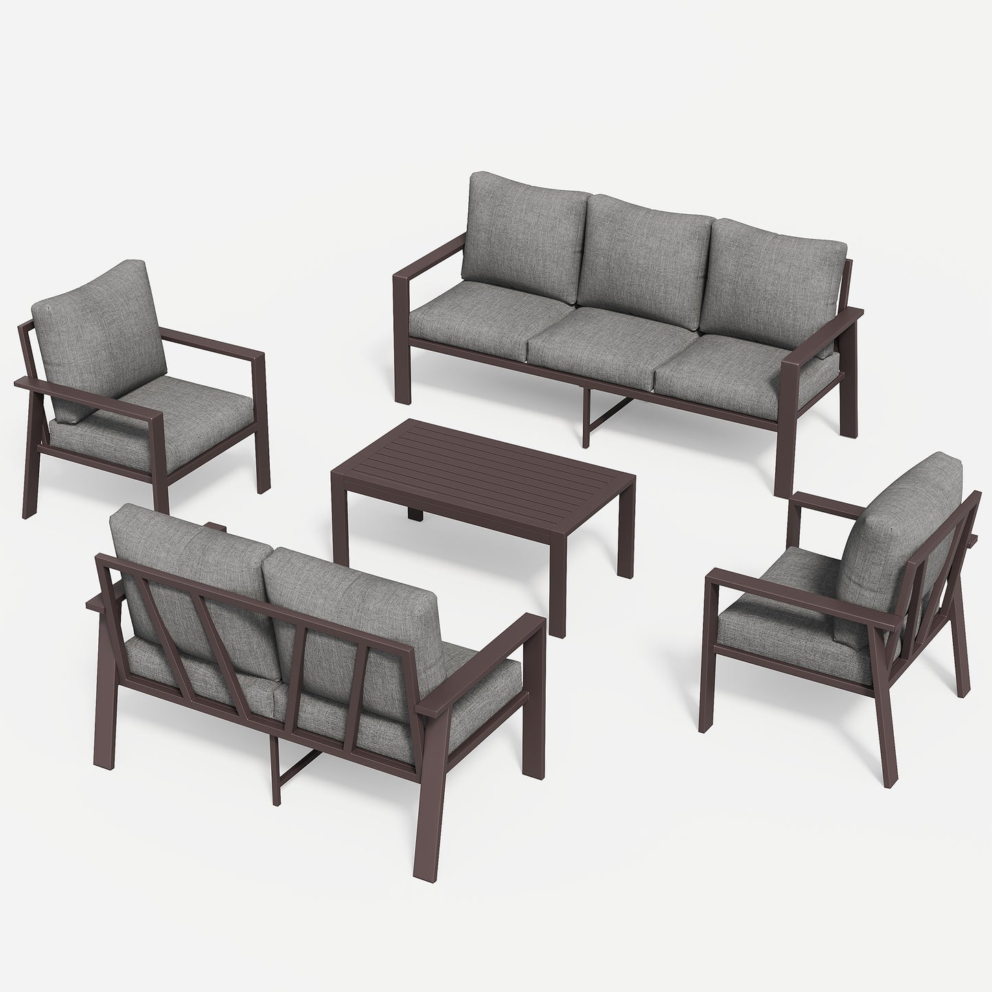 5-Piece Outdoor Furniture All-Weather Aluminum Patio Conversation Set with Coffee Table Rust-Proof Sectional Sofa Set with Removable Cushion for Deck, Backyard, Poolside & Small Spaces