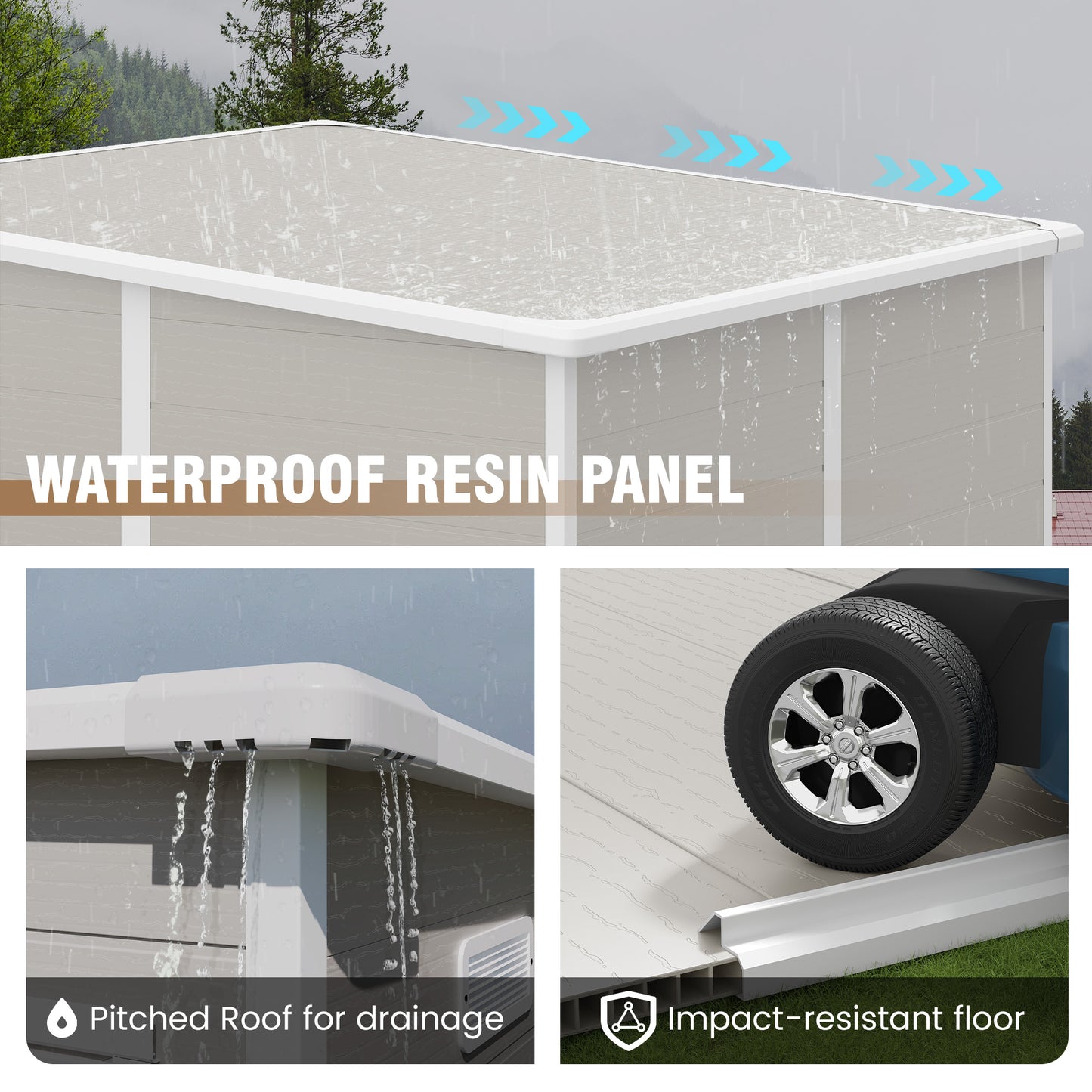 VONZOY Outdoor Storage Shed, 6x6 FT Resin Shed with Floor and Lockable Door, Window & Vents, Tool Sheds & Outdoor Storage for Bike, Garden Accessories, Tools, Waterproof