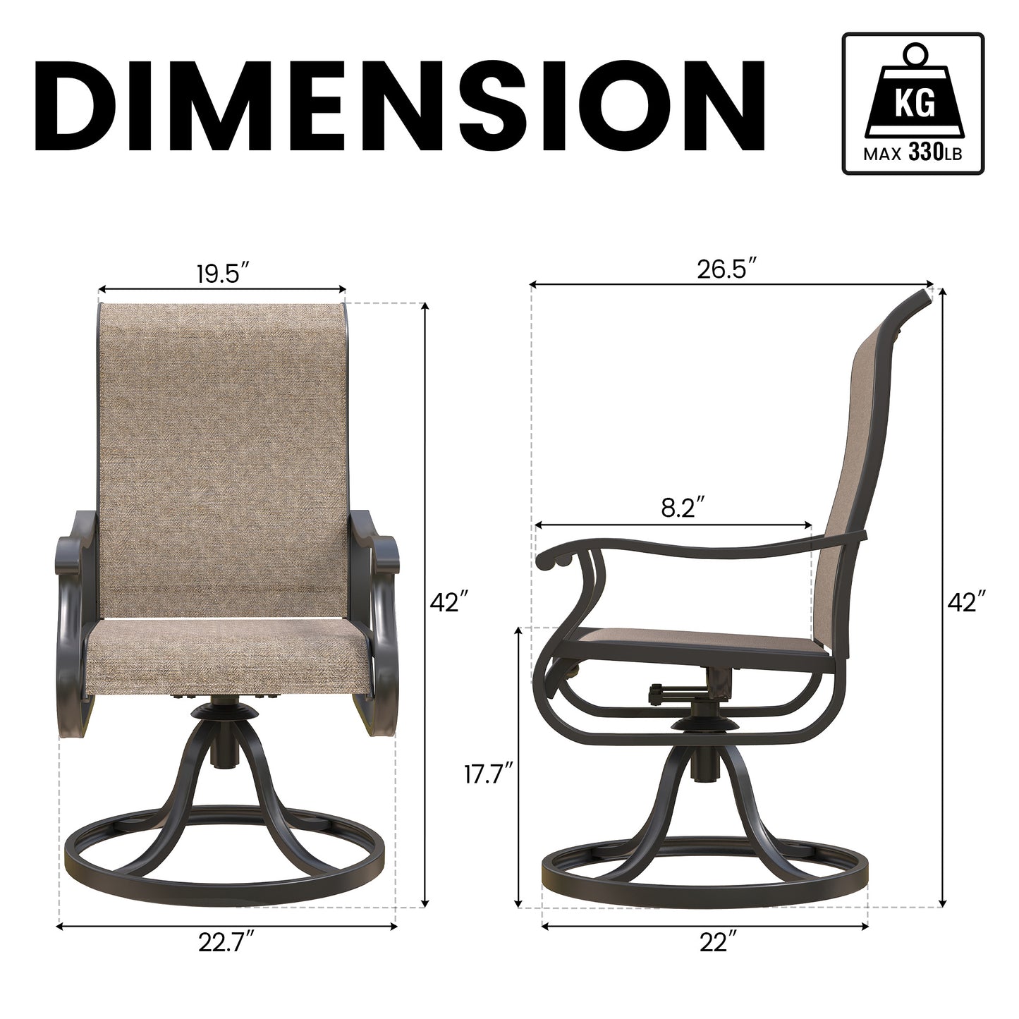 VONZOY Swivel Patio Chairs Set of 4, Outdoor Dining Chairs with High Back, All-Weather Swivel Rocker Chair for Lawn, Porch or Garden(Brown, 4 PCS)
