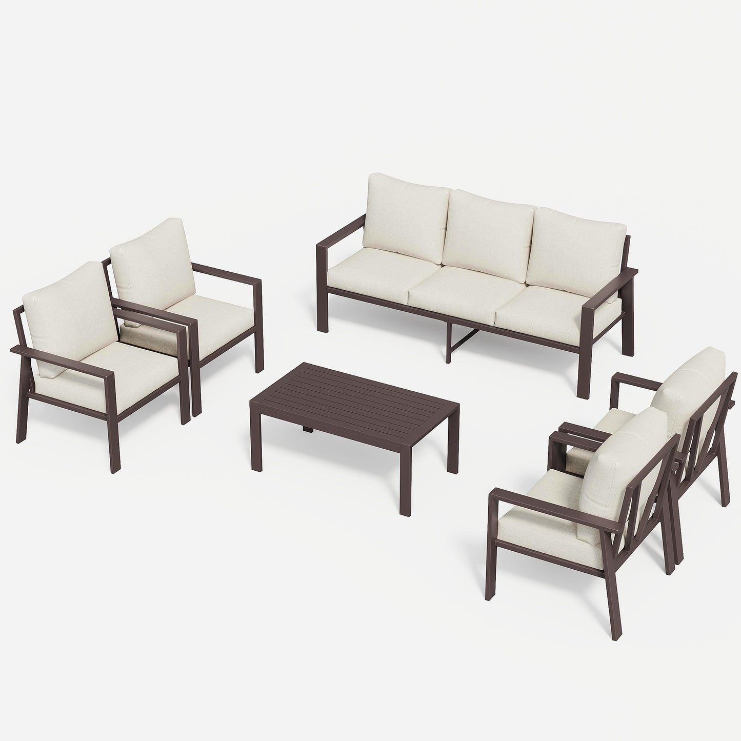 Aluminum Patio Conversation Set with Coffee Table Deck Outdoor Furniture All-Weather Rust-Proof 6-Piece Sectional Sofa Set with Removable Cushion for Backyard, Poolside & Small Spaces