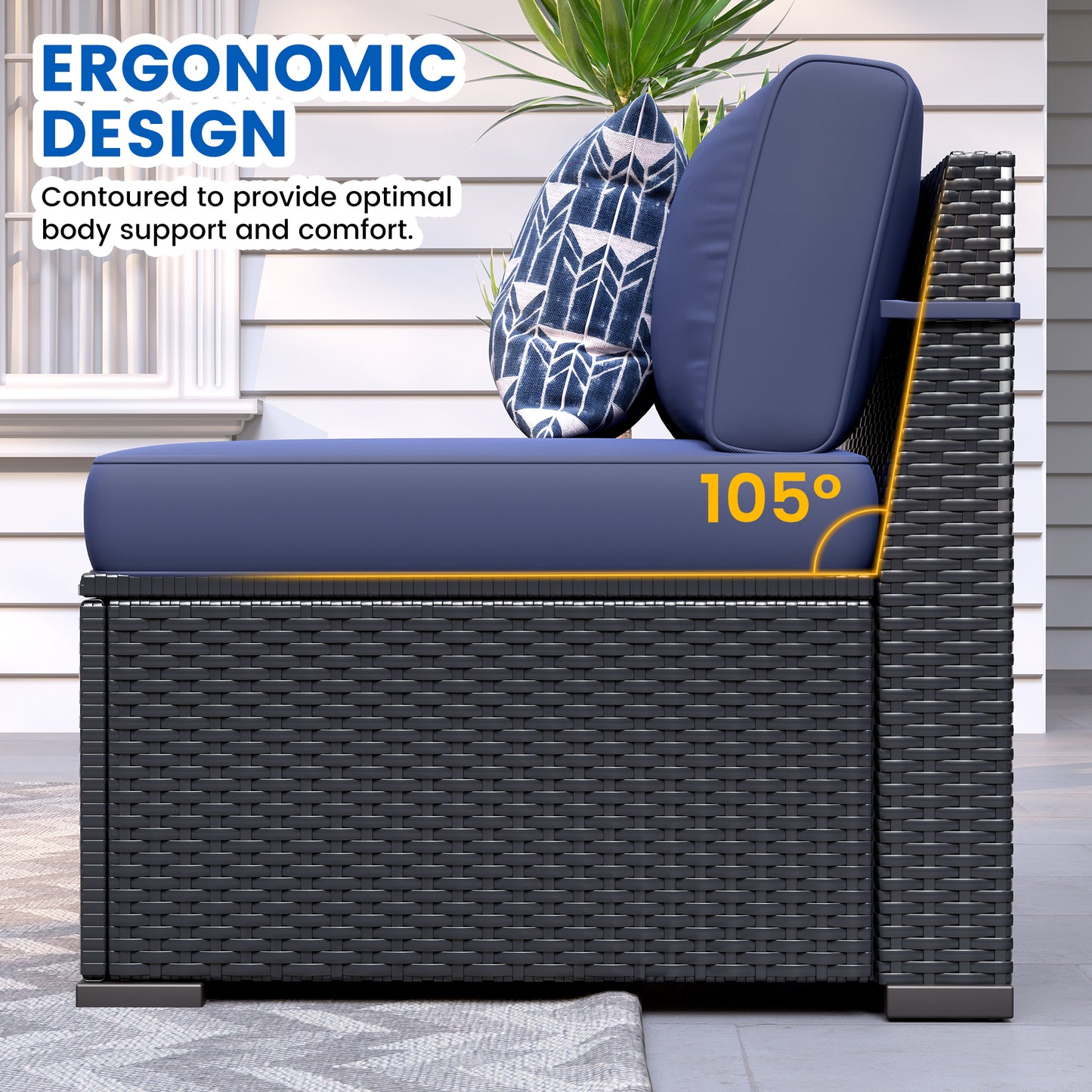 VONZOY Patio Furniture Sets, 7-Piece Outdoor Patio Furniture with Thick Cushions,Coffee Table Outdoor All-Weather Conversation Set Sectional Sofa for Backyard, Poolside, Garden(Navy Blue)
