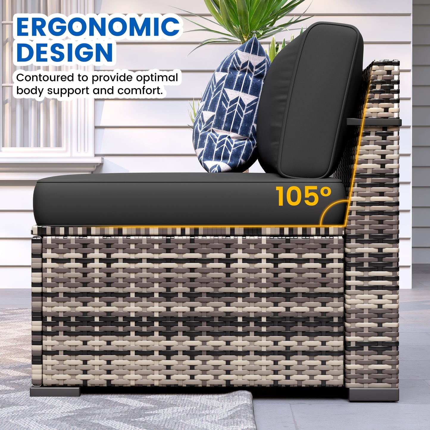 VONZOY Patio Furniture Sets, 7-Piece Outdoor Patio Furniture with Thick Cushions,Coffee Table Outdoor All-Weather Conversation Set Sectional Sofa for Backyard, Poolside, Garden(Black)