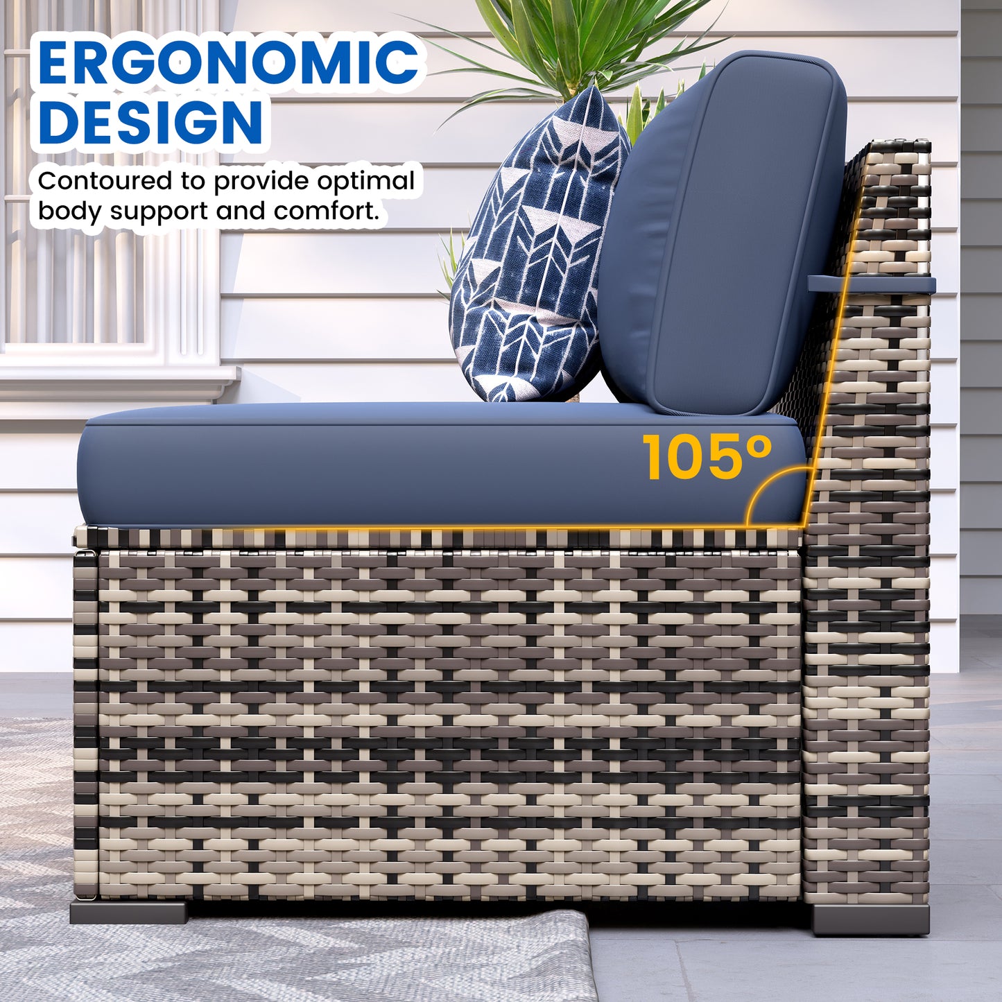 VONZOY Patio Furniture Sets, 7-Piece Outdoor Patio Furniture with Thick Cushions,Coffee Table Outdoor All-Weather Conversation Set Sectional Sofa for Backyard, Poolside, Garden(Navy Blue)