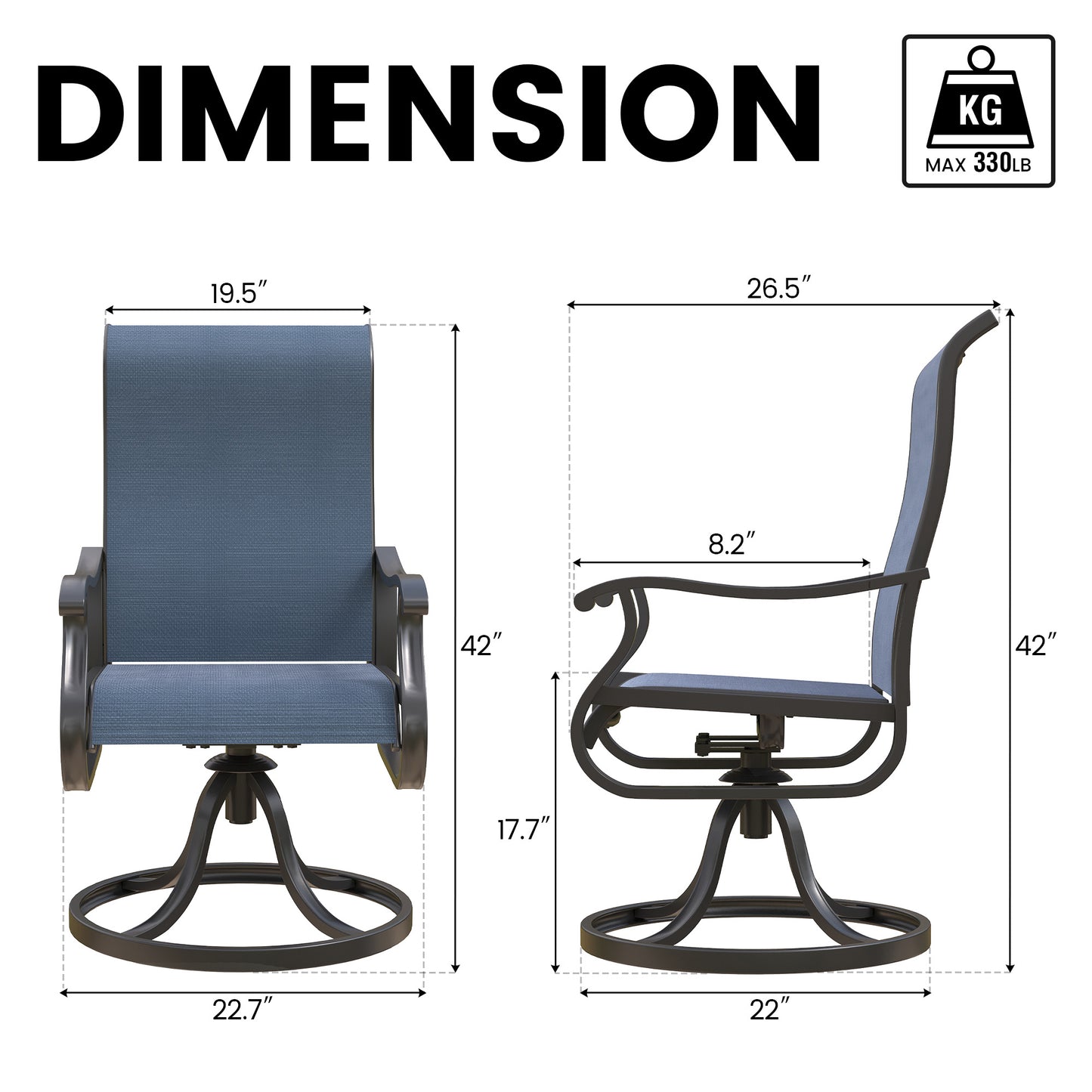 VONZOY Patio Swivel Chairs Set of 2, Outdoor Dining Chairs with High Back, All-weather Swivel Rocker Chair for Lawn, Porch or Garden (Navy)