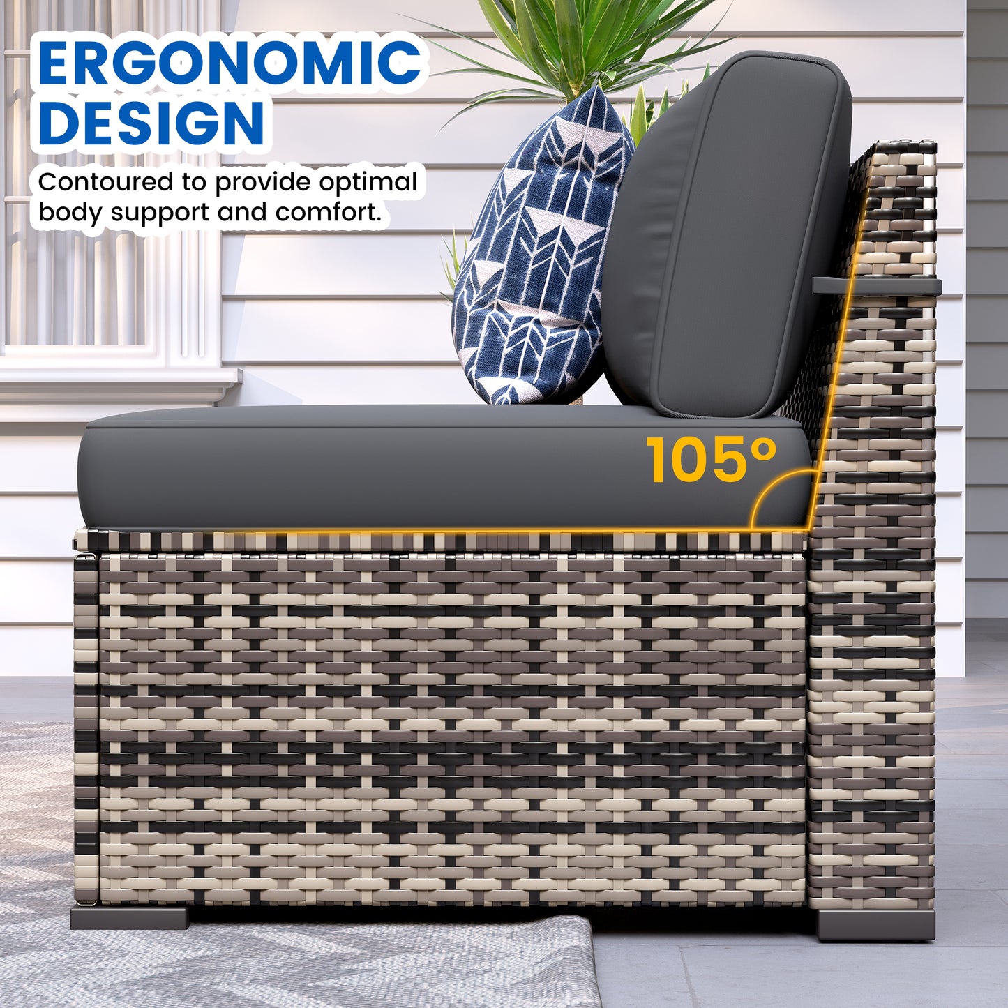 VONZOY Patio Furniture Sets, 7-Piece Outdoor Patio Furniture with Thick Cushions,Coffee Table Outdoor All-Weather Conversation Set Sectional Sofa for Backyard, Poolside, Garden(Grey)