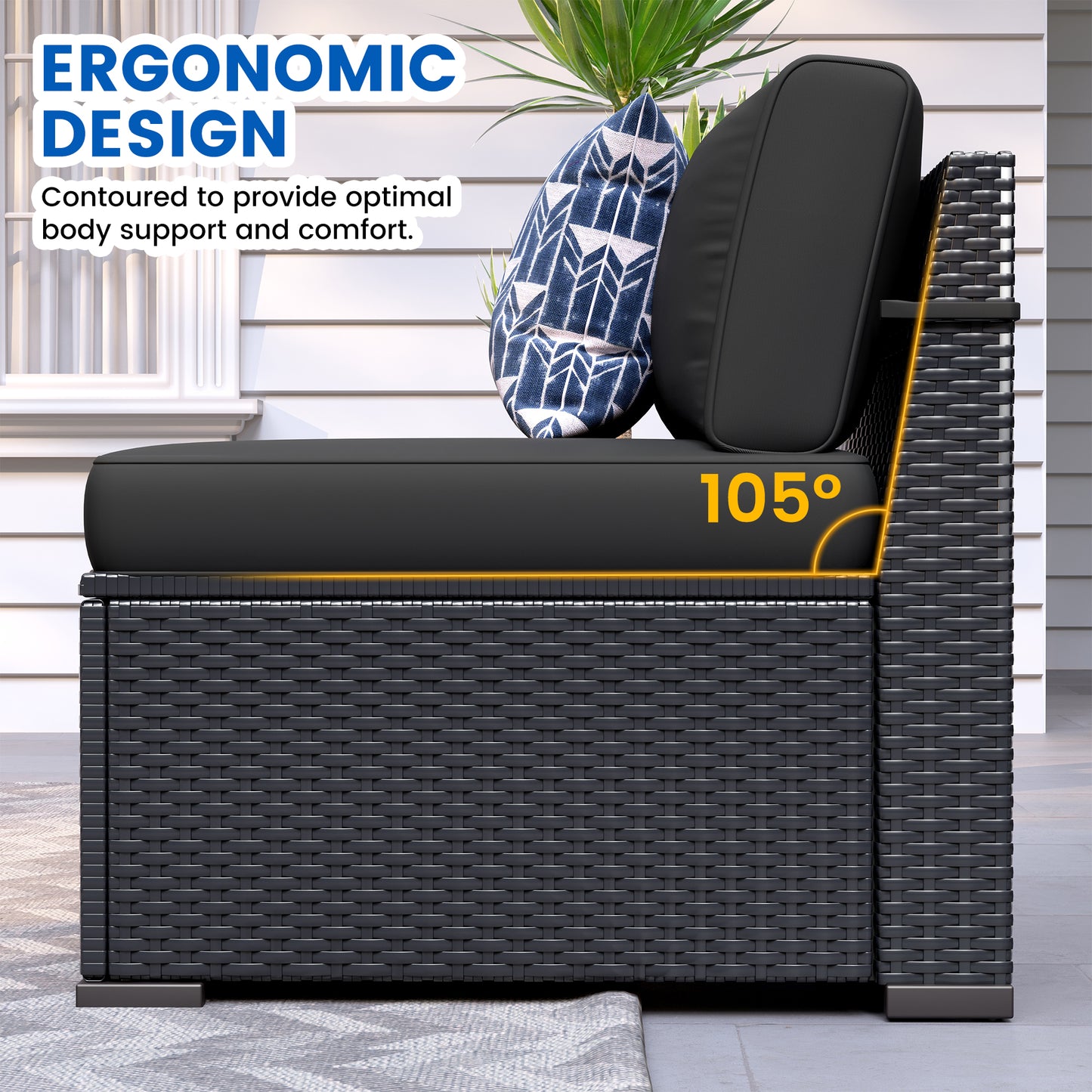 VONZOY Patio Furniture Sets, 7-Piece Outdoor Patio Furniture with Thick Cushions,Coffee Table Outdoor All-Weather Conversation Set Sectional Sofa for Backyard, Poolside, Garden(Black)