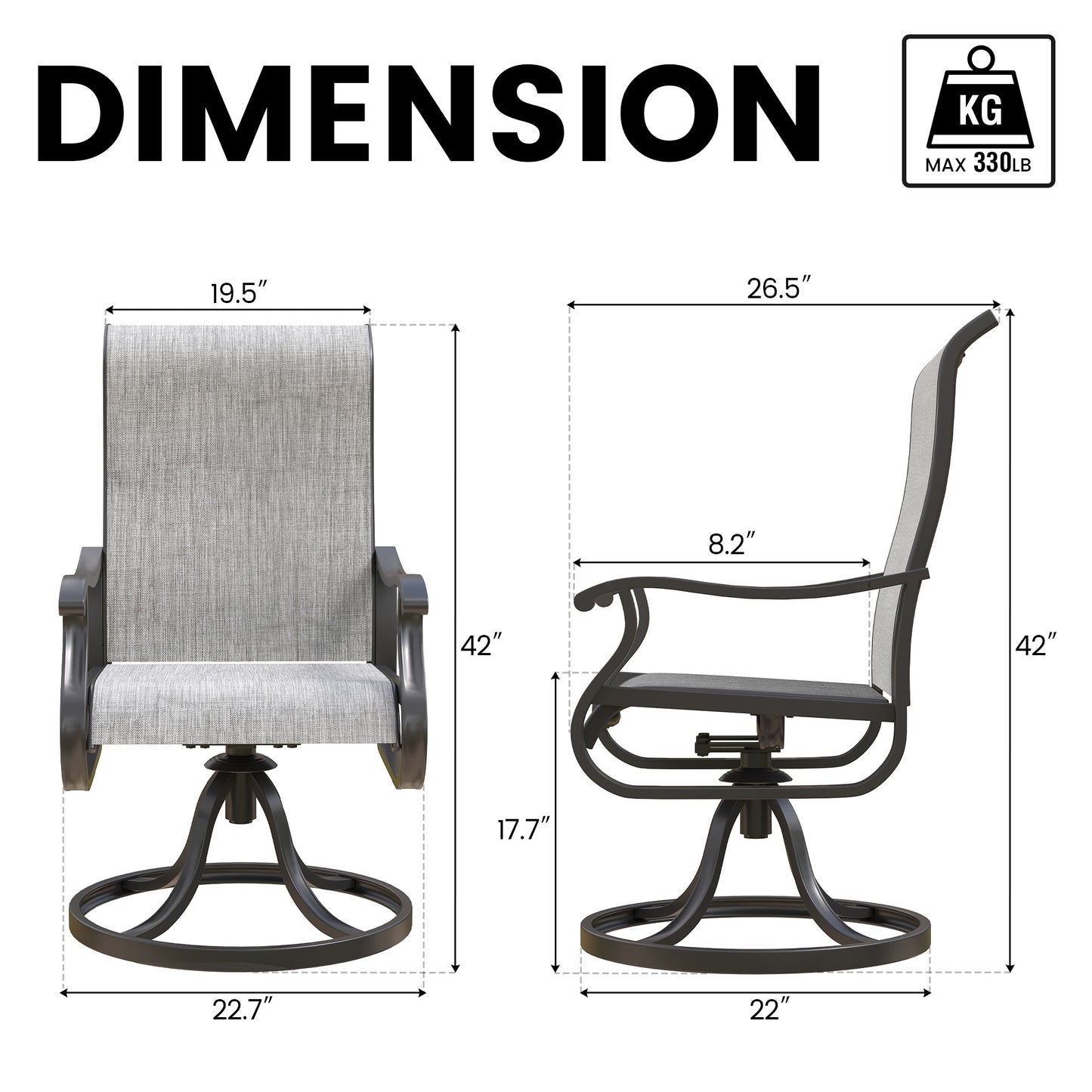 VONZOY Patio Swivel Chairs Set of 6, Outdoor Dining Chairs with High Back, All-Weather Swivel Rocker Chair for Lawn, Porch or Garden (Grey)