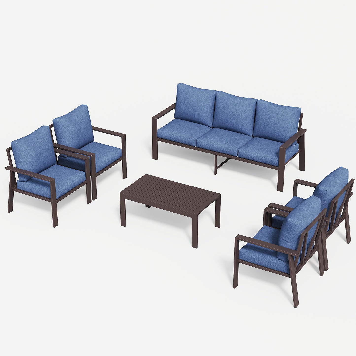 Aluminum Patio Conversation Set with Coffee Table Deck Outdoor Furniture All-Weather Rust-Proof 6-Piece Sectional Sofa Set with Removable Cushion for Backyard, Poolside & Small Spaces
