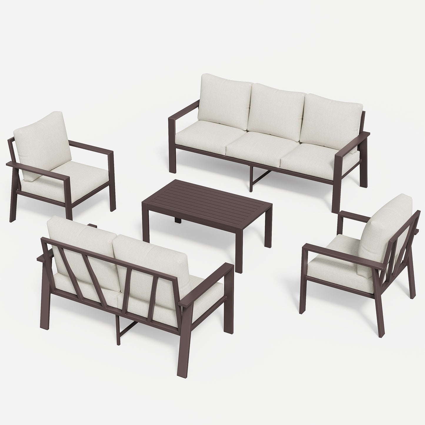 5-Piece Outdoor Furniture All-Weather Aluminum Patio Conversation Set with Coffee Table Rust-Proof Sectional Sofa Set with Removable Cushion for Deck, Backyard, Poolside & Small Spaces