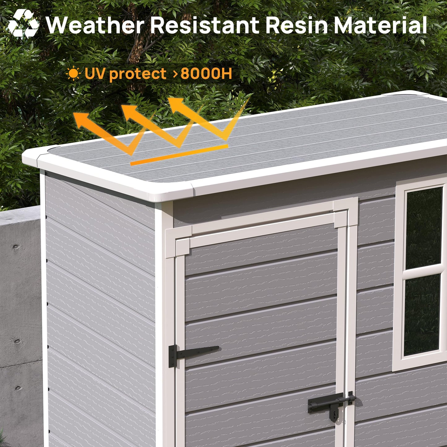 VONZOY Resin Outdoor Storage Shed, 5x3FT Plastic Garden Shed with Floor, Lockable Door & Window, Waterproof Tool Shed for Backyard Garden Patio Lawn Grey White