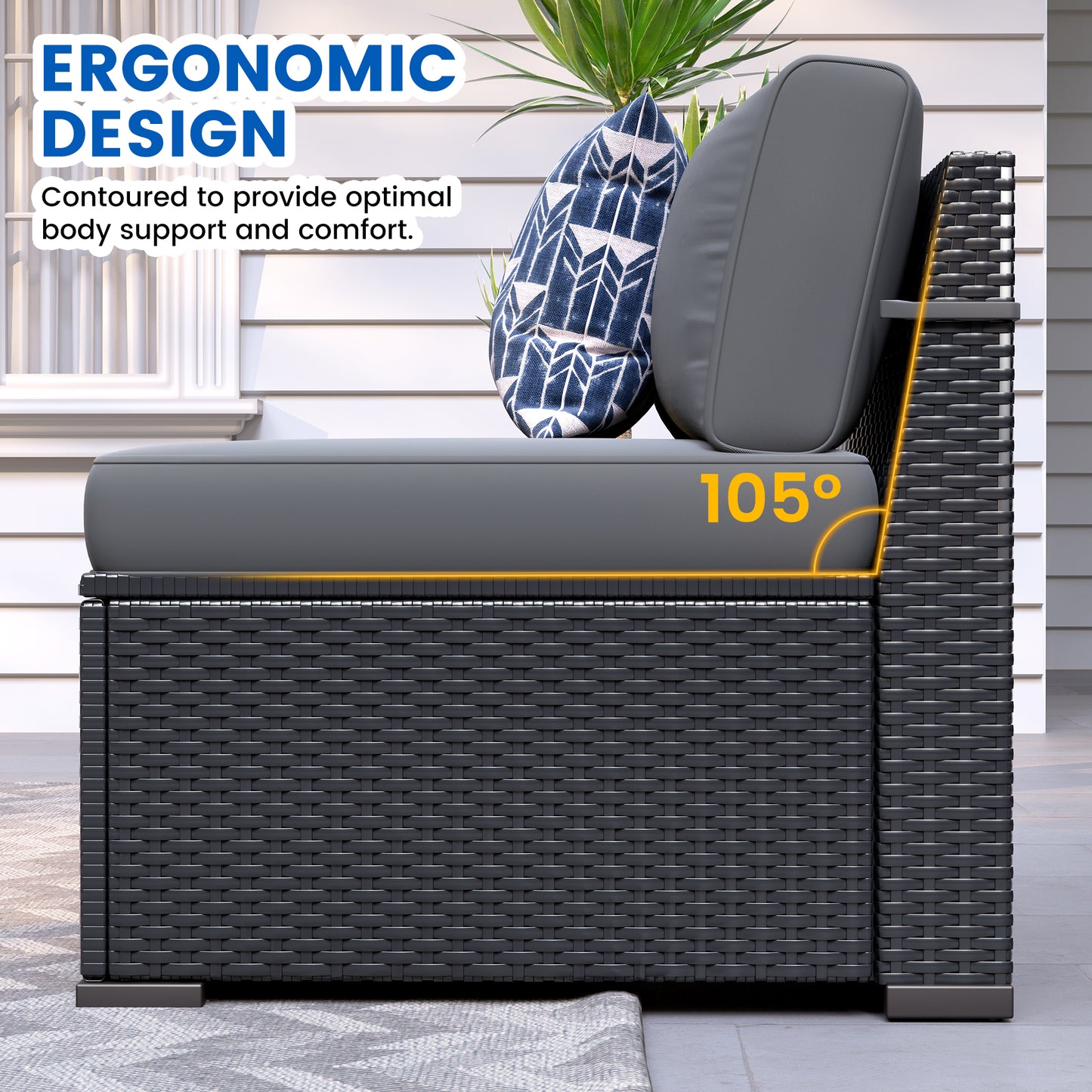 VONZOY Patio Furniture Sets, 7-Piece Outdoor Patio Furniture with Thick Cushions,Coffee Table Outdoor All-Weather Conversation Set Sectional Sofa for Backyard, Poolside, Garden(Grey)