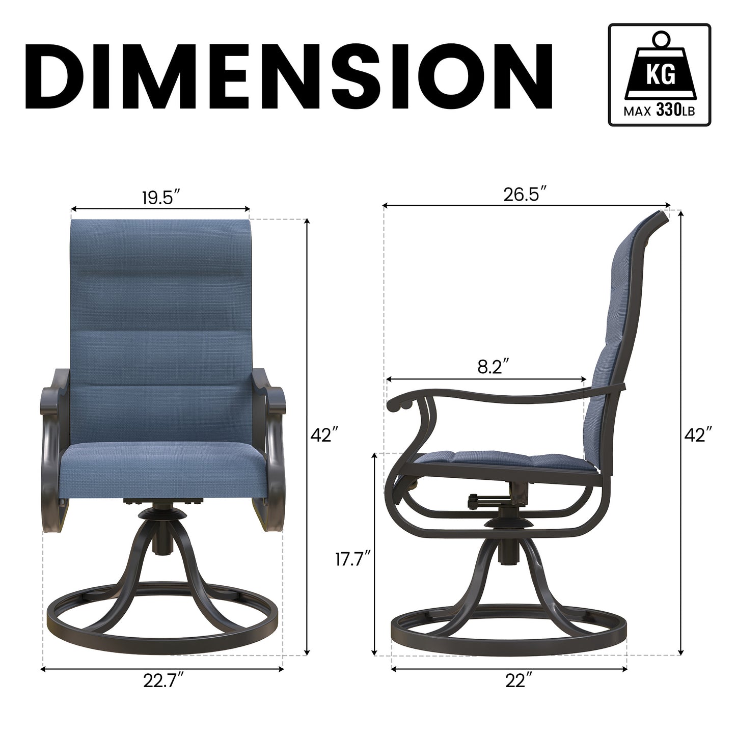 VONZOY Patio Swivel Chairs Set of 6, Outdoor Dining Chairs with High Back, All-weather Swivel Rocker Chair for Lawn, Porch or Garden (Padded Navy)