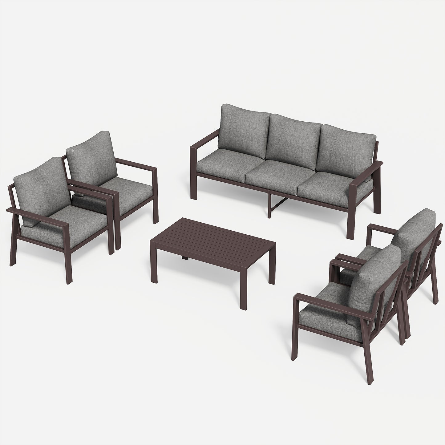 Aluminum Patio Conversation Set with Coffee Table Deck Outdoor Furniture All-Weather Rust-Proof 6-Piece Sectional Sofa Set with Removable Cushion for Backyard, Poolside & Small Spaces