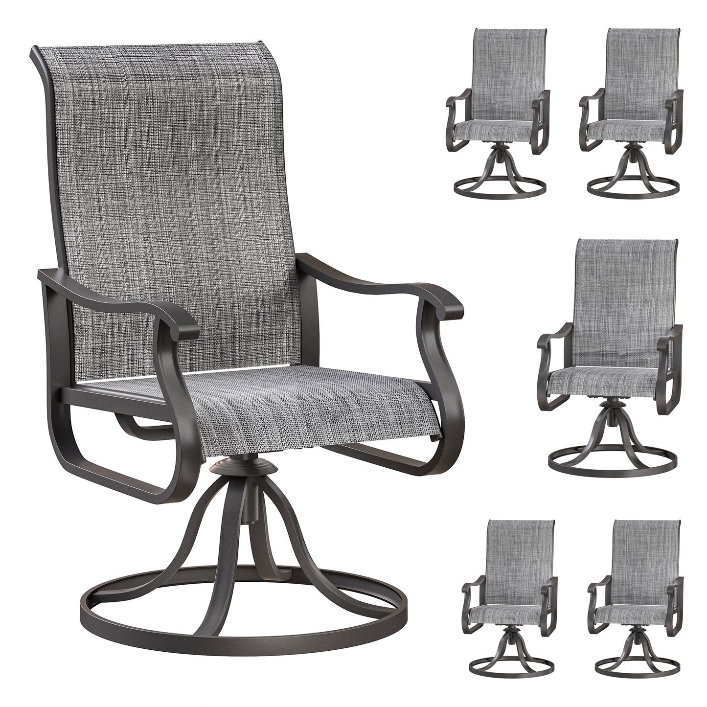 VONZOY Patio Swivel Chairs Set of 6, Outdoor Dining Chairs with High Back, All-Weather Swivel Rocker Chair for Lawn, Porch or Garden (Grey)