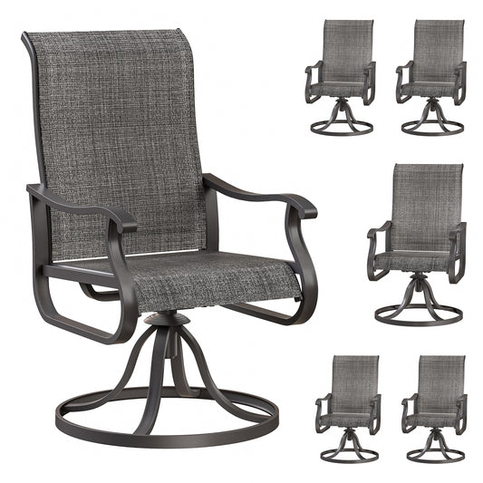 VONZOY Patio Swivel Chairs Set of 6, Outdoor Dining Chairs with High Back, All-Weather Swivel Rocker Chair for Lawn, Porch or Garden (Dark Grey)
