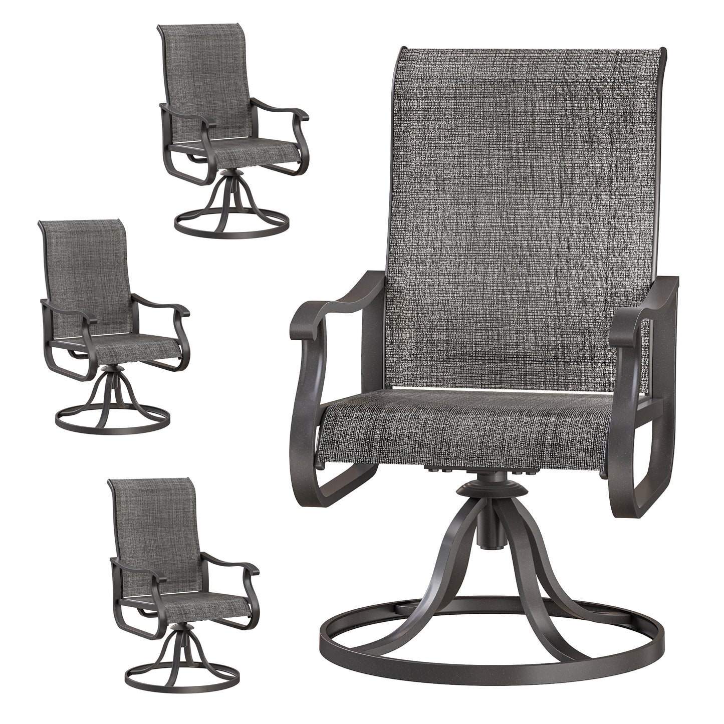 VONZOY Patio Swivel Chairs Set of 4, Outdoor Dining Chairs with High Back, All-Weather Swivel Rocker Chair for Lawn, Porch or Garden (Dark Grey)
