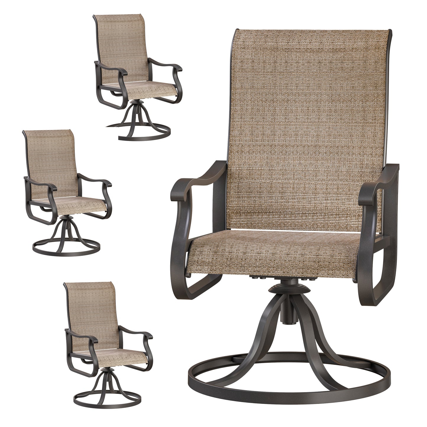 VONZOY Swivel Patio Chairs Set of 4, Outdoor Dining Chairs with High Back, All-Weather Swivel Rocker Chair for Lawn, Porch or Garden(Brown, 4 PCS)