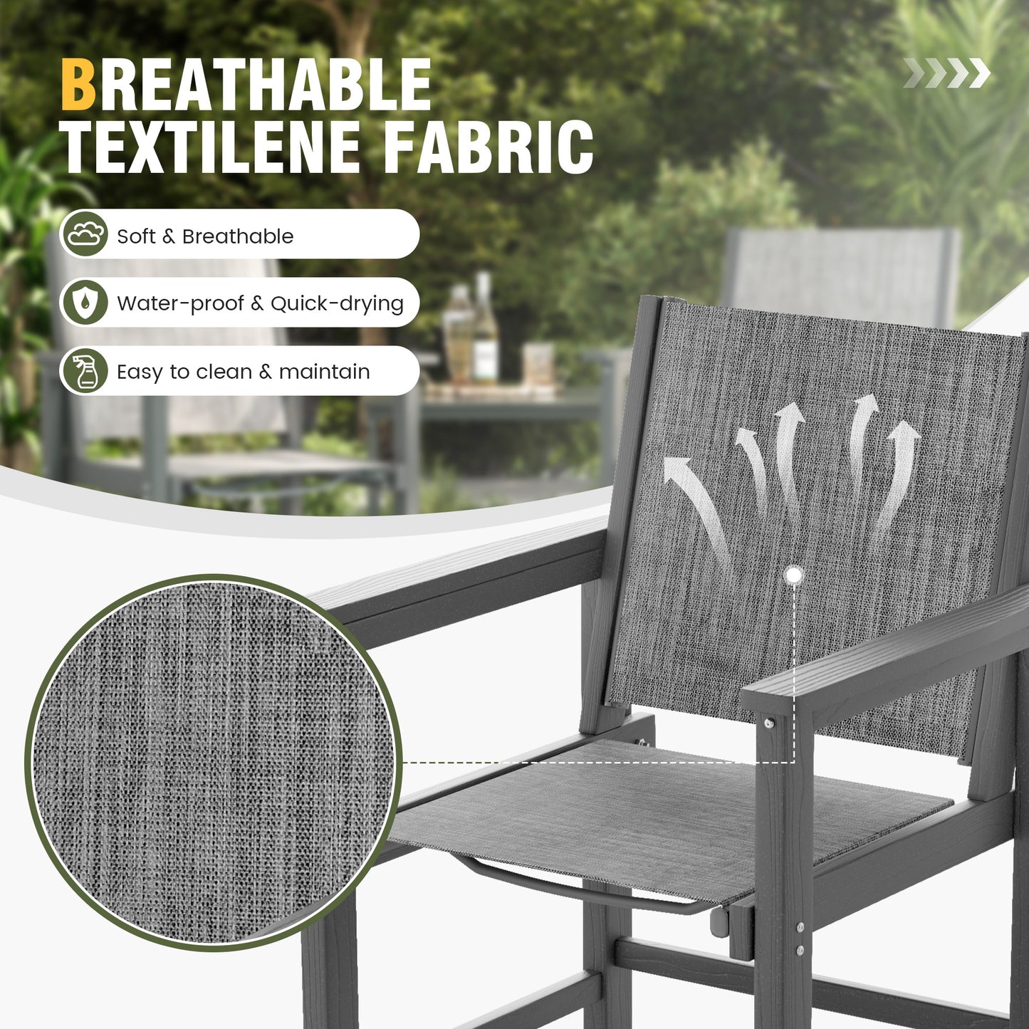 VONZOY Dining Table Set for 4, Outdoor Dining Sets 5 PCs, HDPE Table with 6 Textile Dining Chairs, Weather and Crack Resistance, Patio Dining Sets for Porch Backyard Indoor Lawn Garden Dining Room