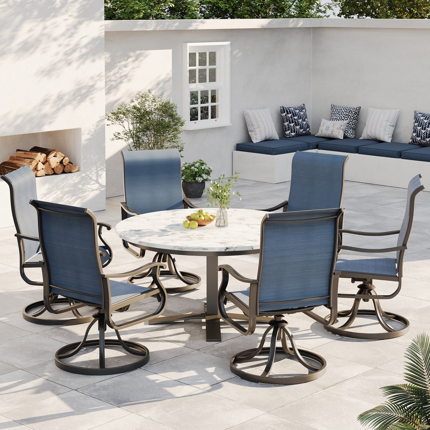 VONZOY Patio Swivel Chairs Set of 2, Outdoor Dining Chairs with High Back, All-weather Swivel Rocker Chair for Lawn, Porch or Garden (Navy)