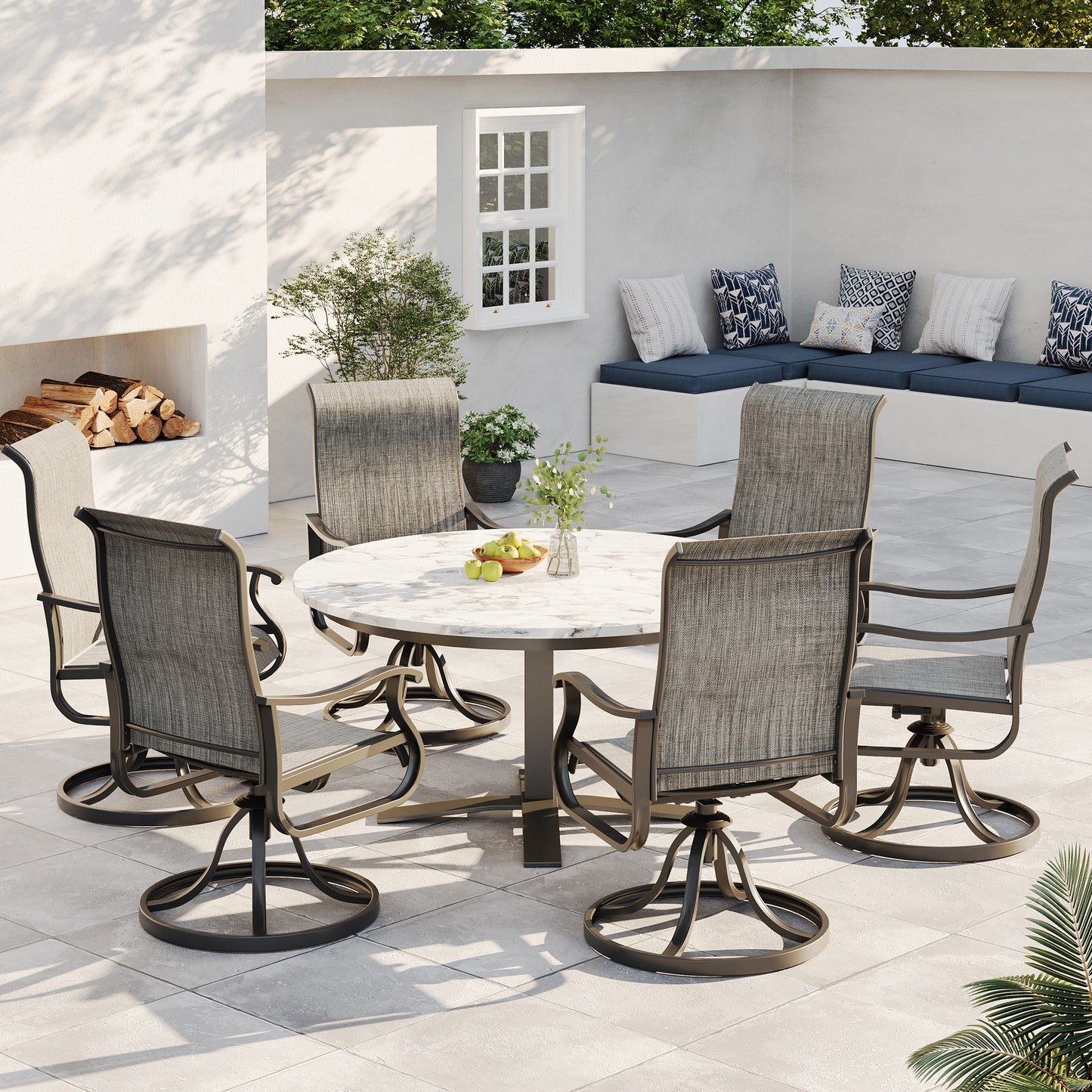 VONZOY Patio Swivel Chairs Set of 4, Outdoor Dining Chairs with High Back, All-Weather Swivel Rocker Chair for Lawn, Porch or Garden (Dark Grey)