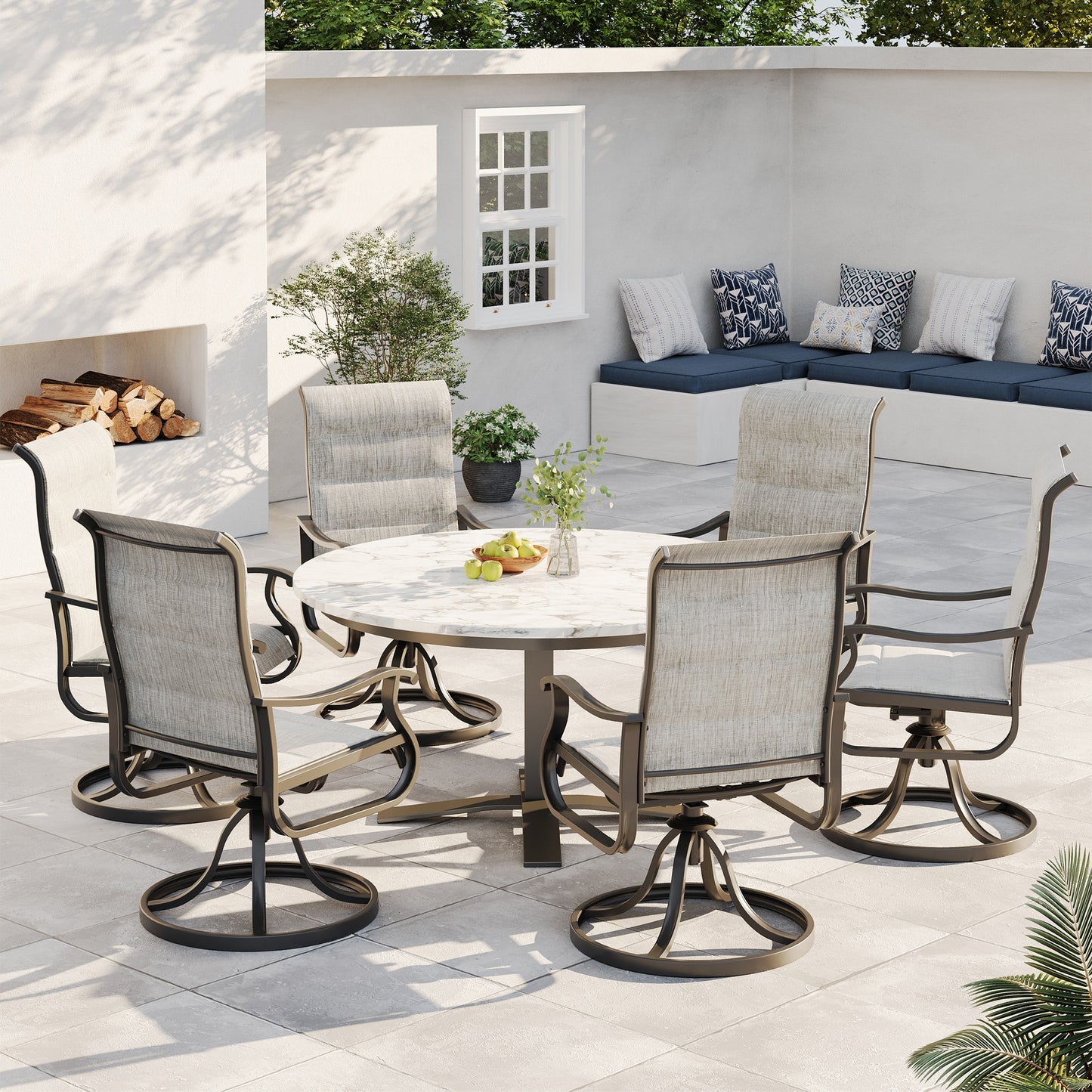 VONZOY Patio Swivel Chairs Set of 4, Outdoor Dining Chairs with High Back, All-weather Swivel Rocker Chair for Lawn, Porch or Garden (Padded Grey)