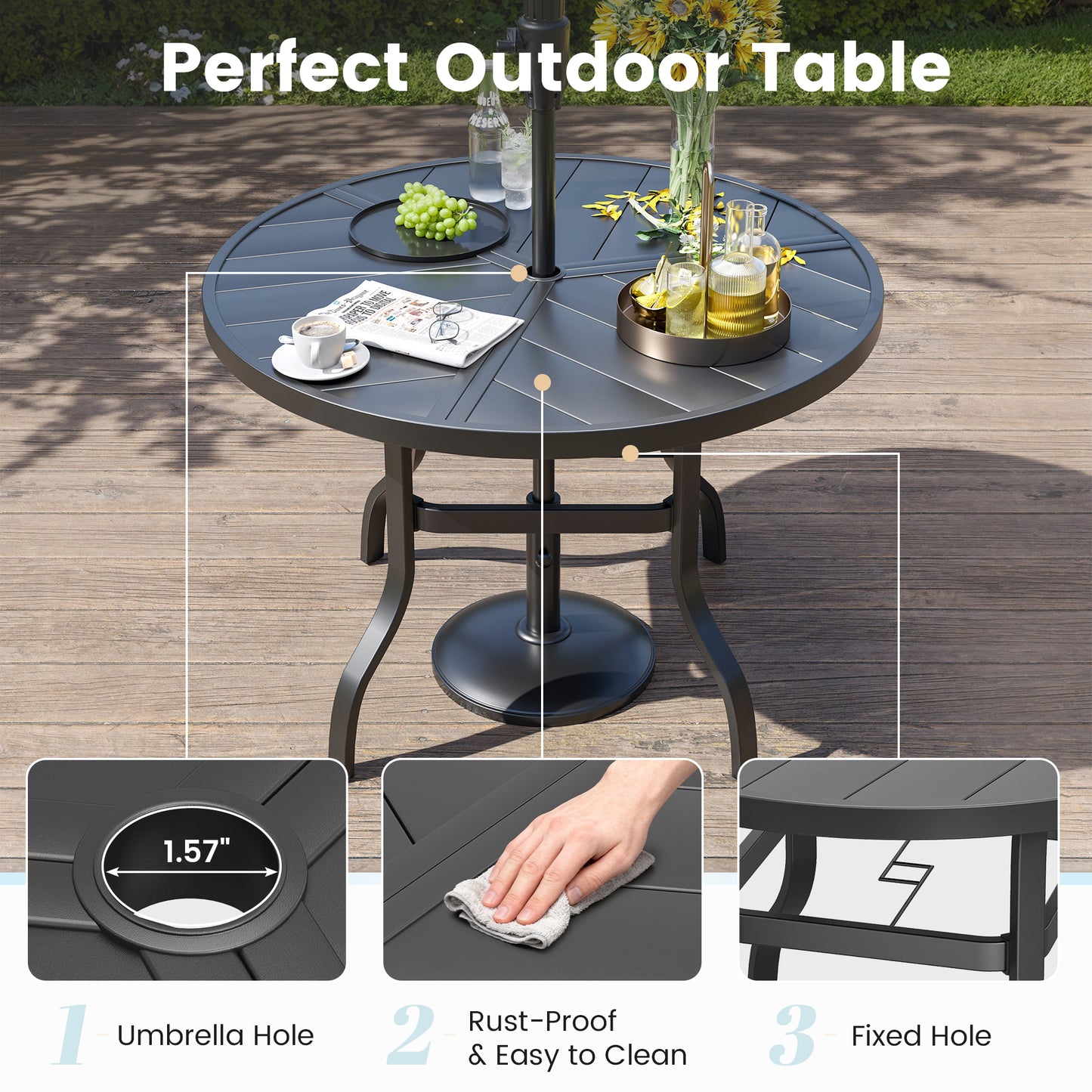 VONZOY 7 Pieces Patio Dining Set, Patio Outdoor Furniture Set of 6 Patio Swivel Dining Chairs and 51" Patio Spliced Round Tabletop with Umbrella Hole, for Deck, Backyard, Poolside & Garden