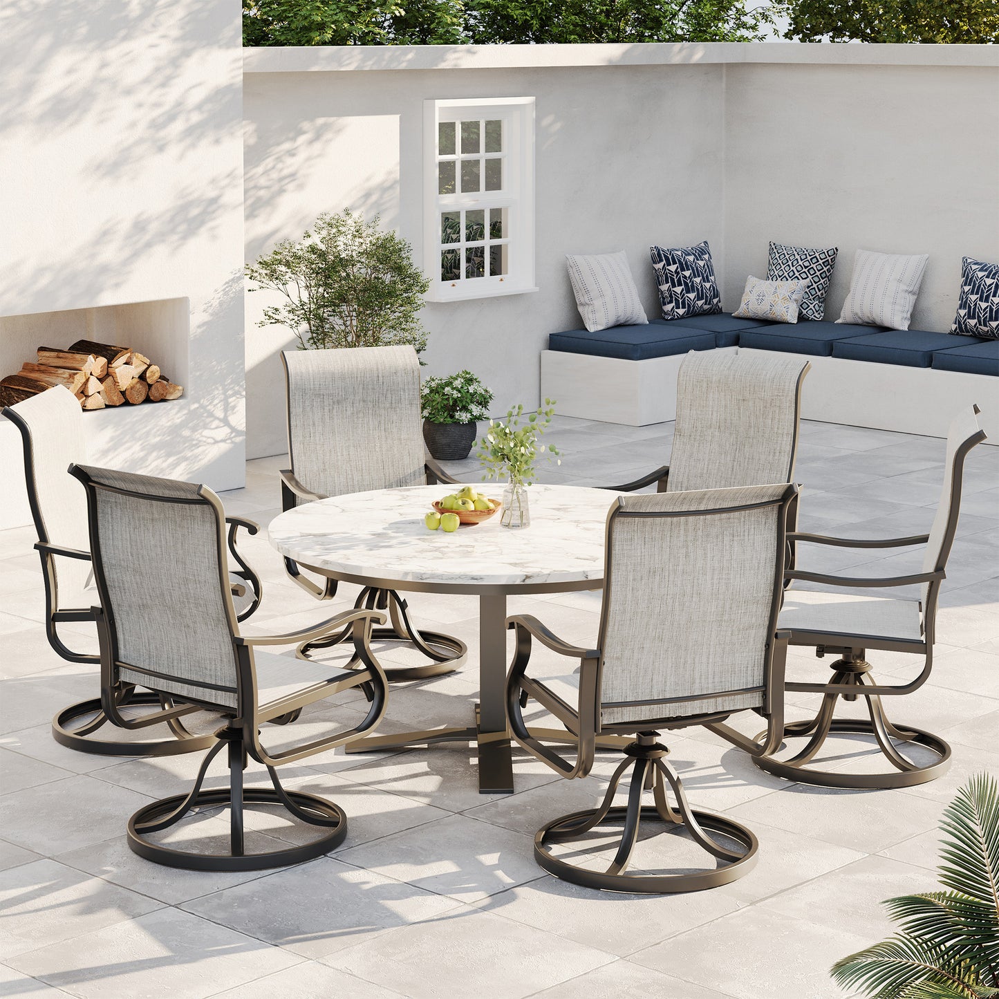 VONZOY Patio Swivel Chairs Set of 6, Outdoor Dining Chairs with High Back, All-Weather Swivel Rocker Chair for Lawn, Porch or Garden (Grey)