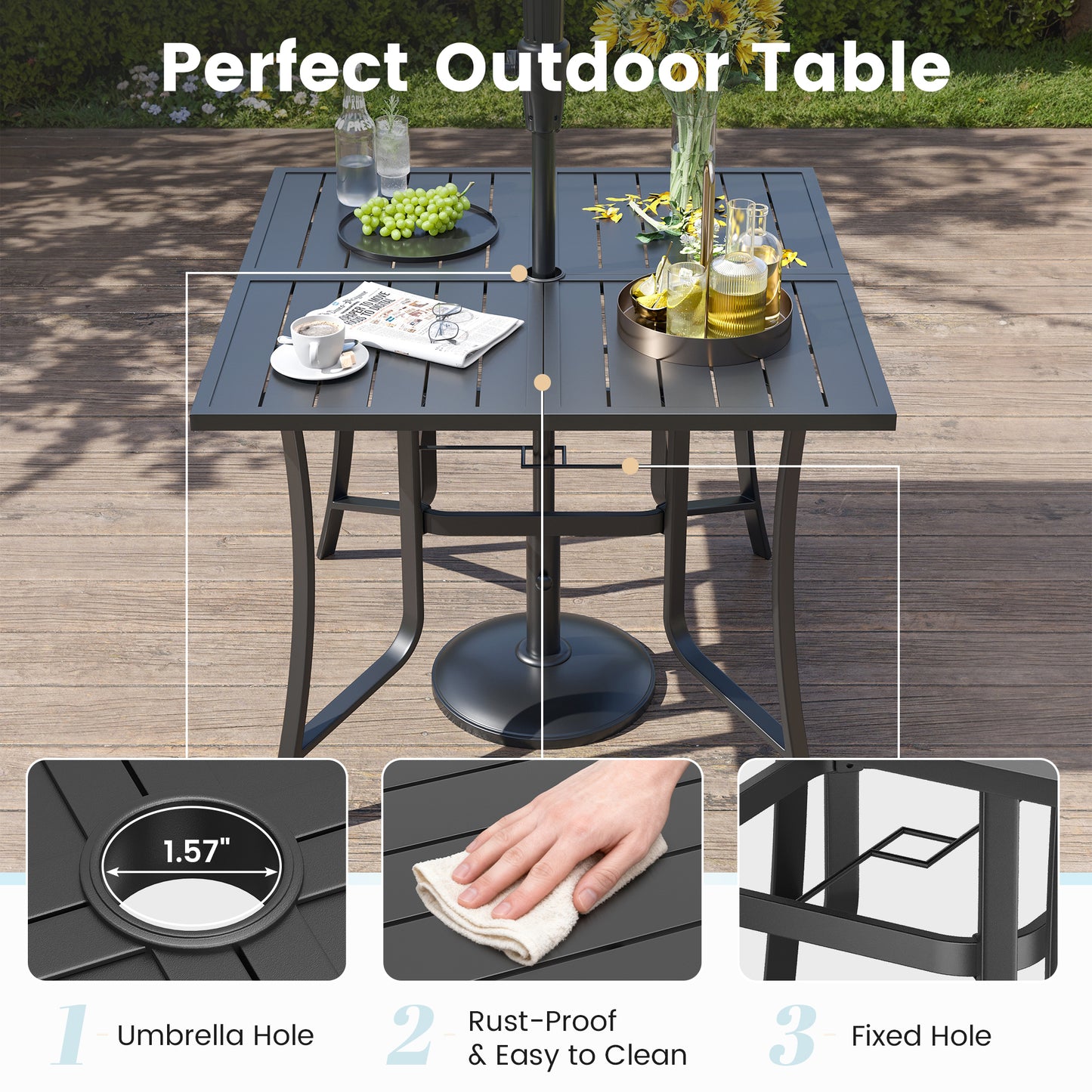 VONZOY 9 Pieces Patio Dining Set, Patio Outdoor Furniture Set of 8 Patio Swivel Dining Chairs and 60" Patio Spliced Square Tabletop with Umbrella Hole, for Deck, Backyard, Poolside & Garden