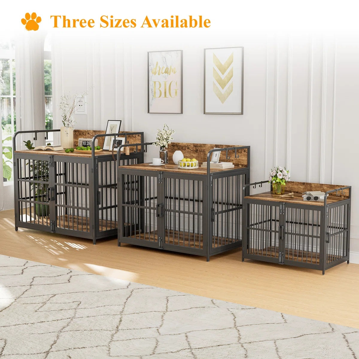 Dog Crate Furniture, 48" Heavy Duty Wooden Dog Crate End Table, XL Dog Kennel Furniture Large Breed, Decorative Dog Kennel Indoor, Double-Door Dog House