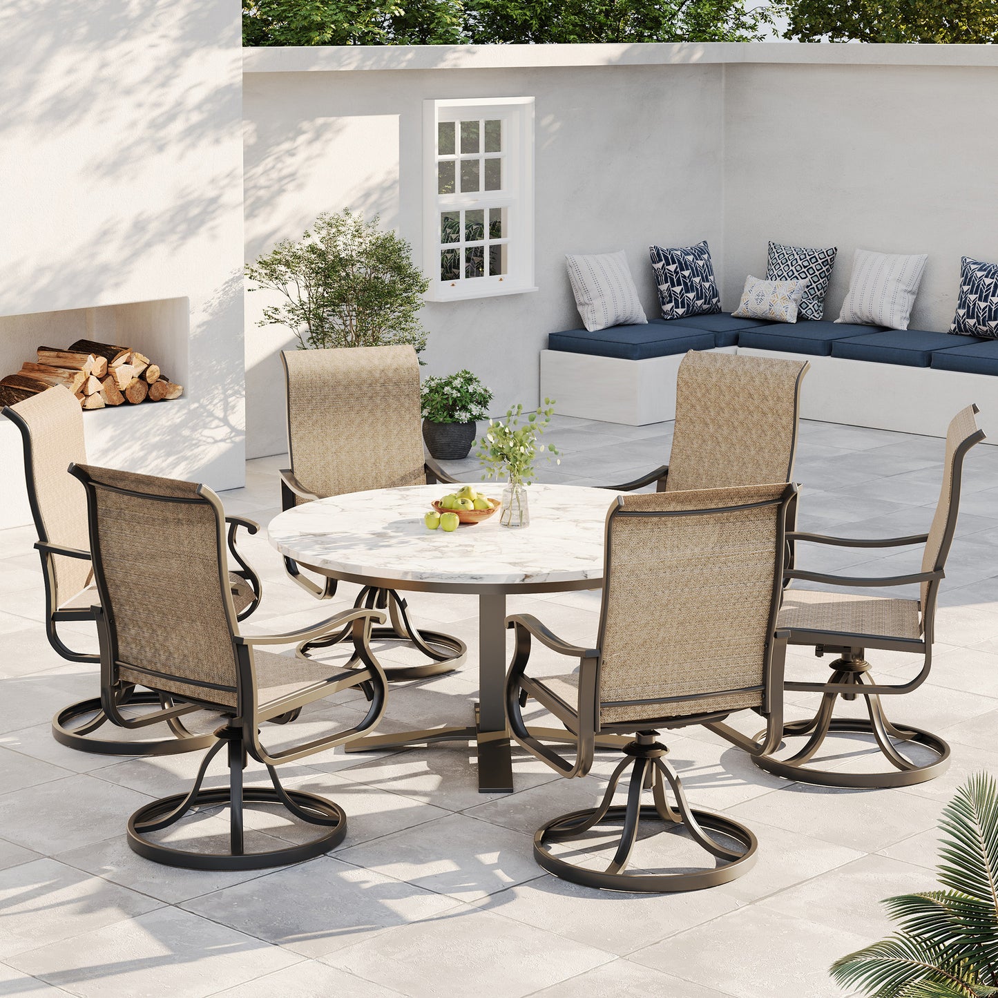 VONZOY Swivel Patio Chairs Set of 4, Outdoor Dining Chairs with High Back, All-Weather Swivel Rocker Chair for Lawn, Porch or Garden(Brown, 4 PCS)