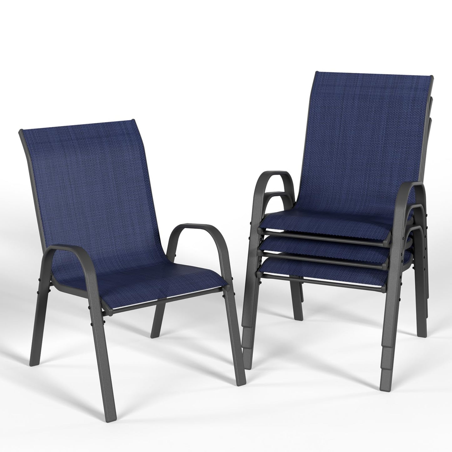 VONZOY Patio Dining Chairs Set of 4, Outdoor Stackable Dining Chairs High Back for All Weather, Patio Furniture for Backyard, Porch, Garden, Pool Deck (Blue)