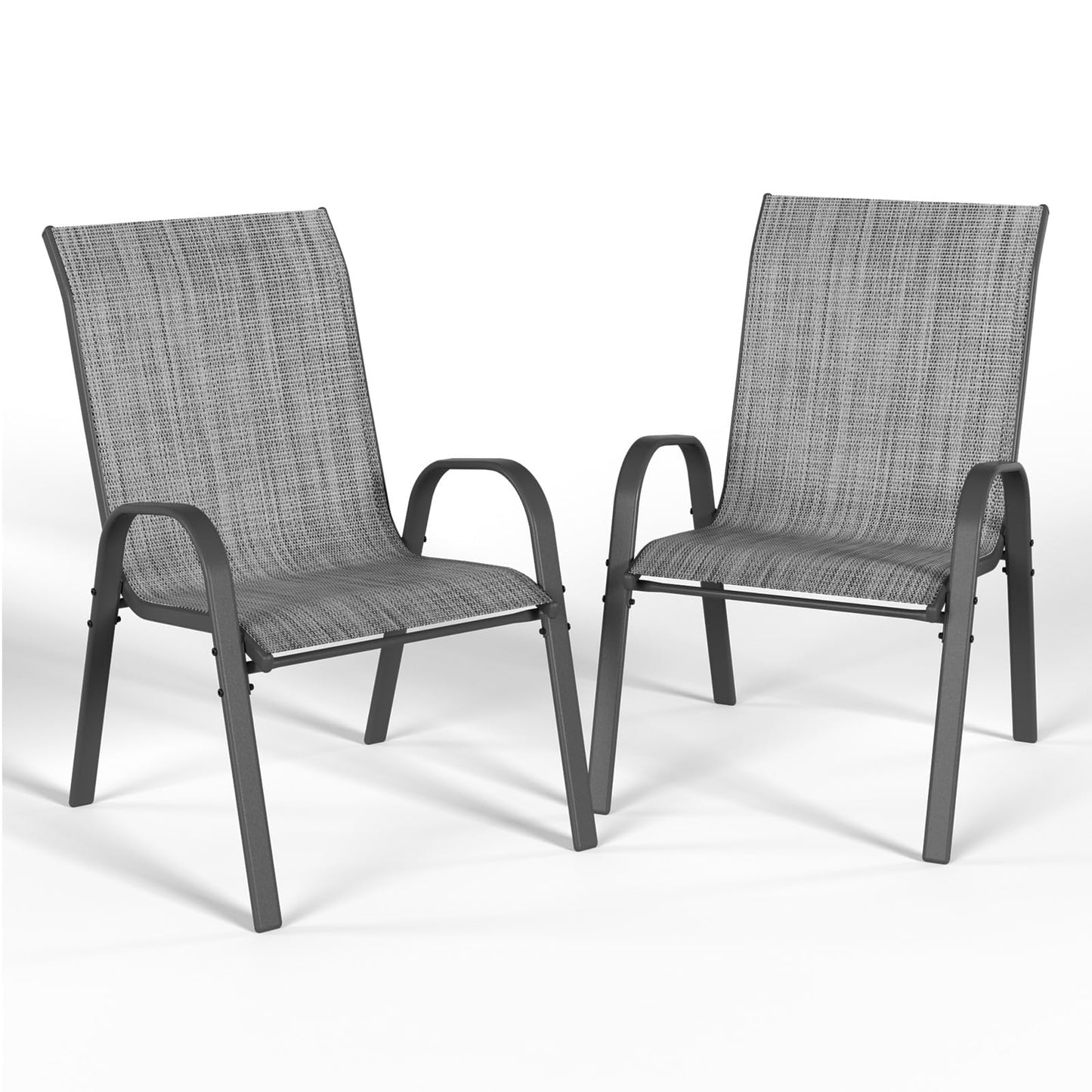 Patio Dining Chairs Set of 2, Outdoor High Stacking Chairs for All Weather, Breathable Seat Fabric and Alloy Steel Frame for Backyard, Porch, Garden(Grey)