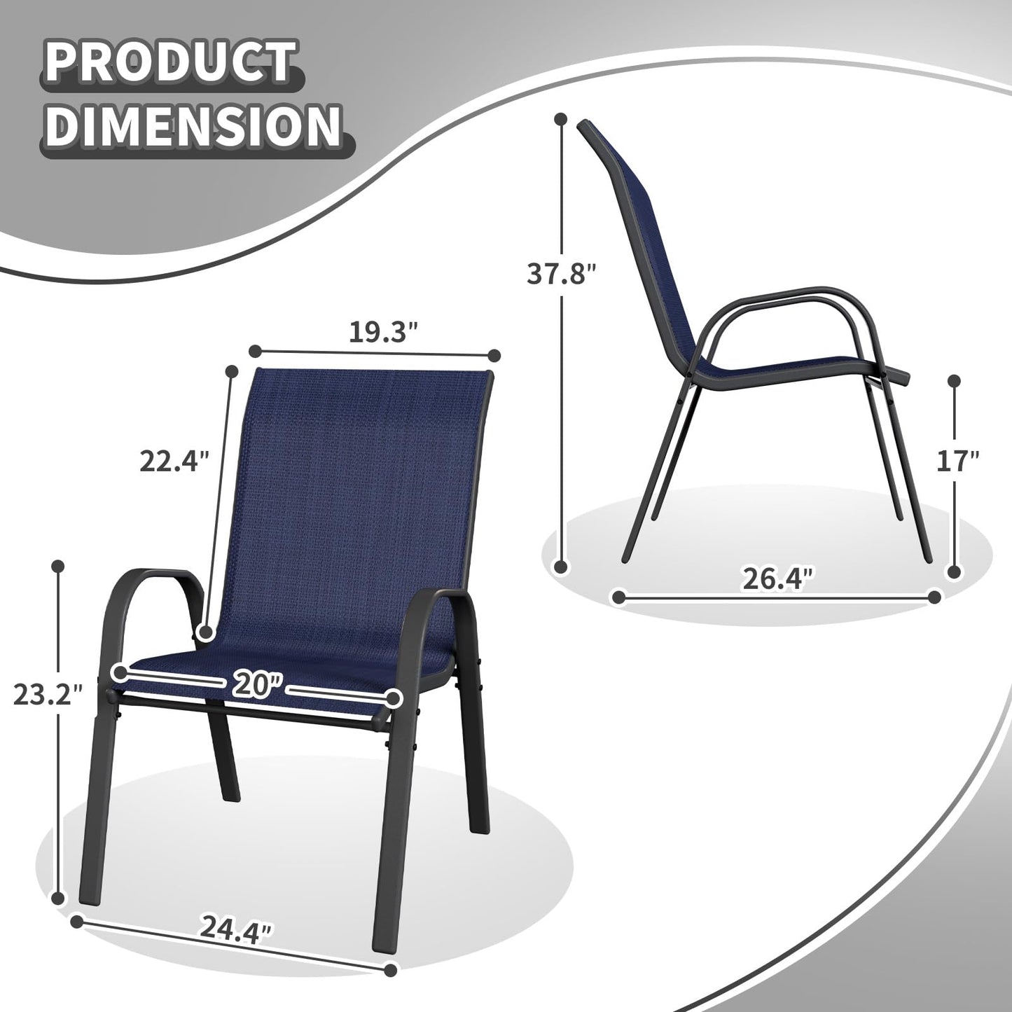 VONZOY Patio Dining Chairs Set of 4, Outdoor Stackable Dining Chairs High Back for All Weather, Patio Furniture for Backyard, Porch, Garden, Pool Deck (Blue)