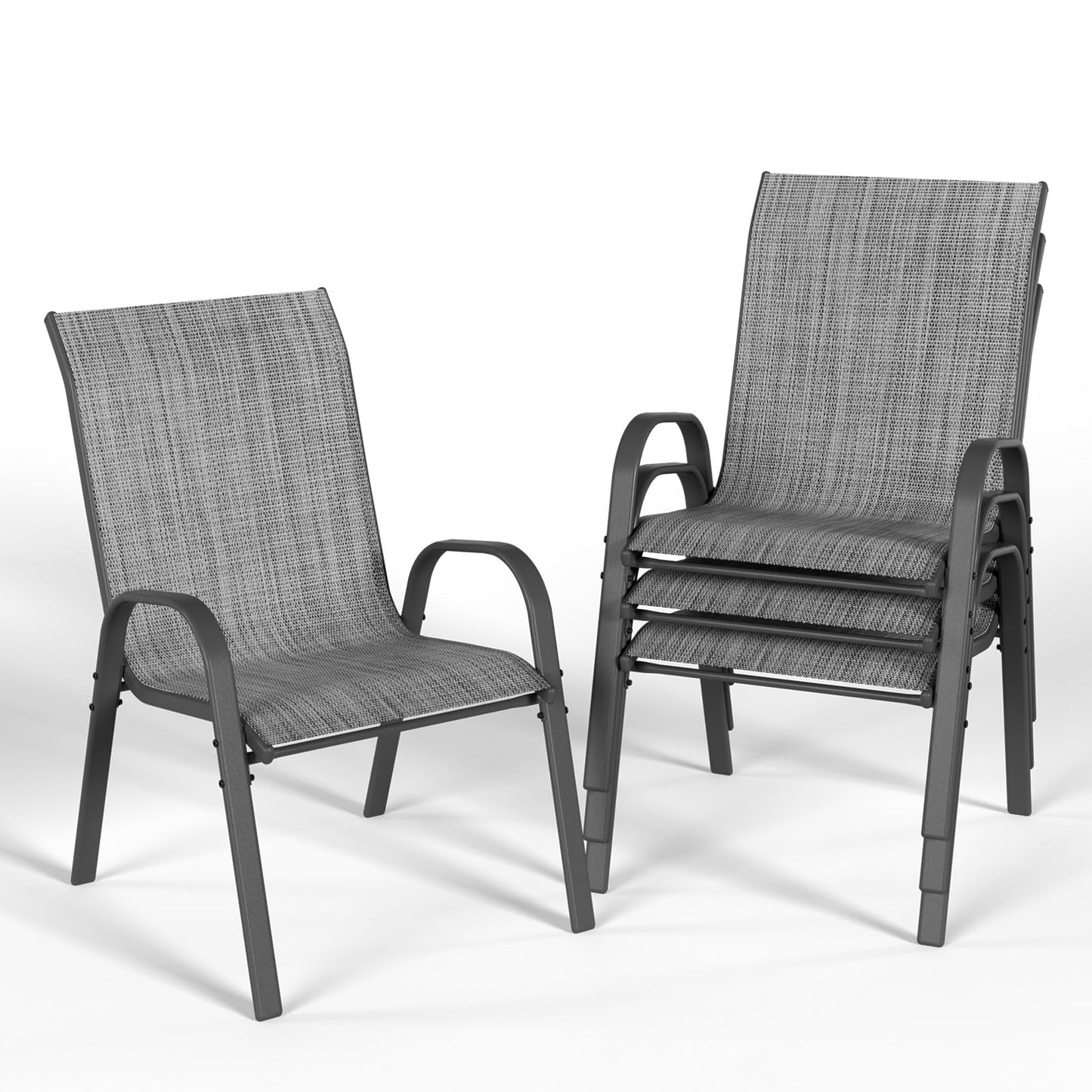 VONZOY Patio Dining Chairs Set of 4, Stackable Dining Chairs High Back, Breathable Seat Fabric and Alloy Steel Frame for Backyard, Porch, Garden, Sunroom (Grey)