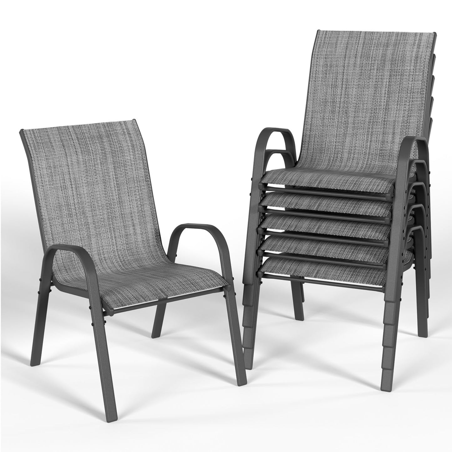 Patio Dining Chairs Set of 6, Outdoor Stackable Dining Chairs High Back, Patio Furniture for Backyard, Porch, Garden, Poolside (Grey)