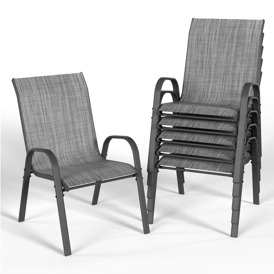 Patio Dining Chairs Set of 6, Outdoor Stackable Dining Chairs High Back, Patio Furniture for Backyard, Porch, Garden, Poolside (Grey)