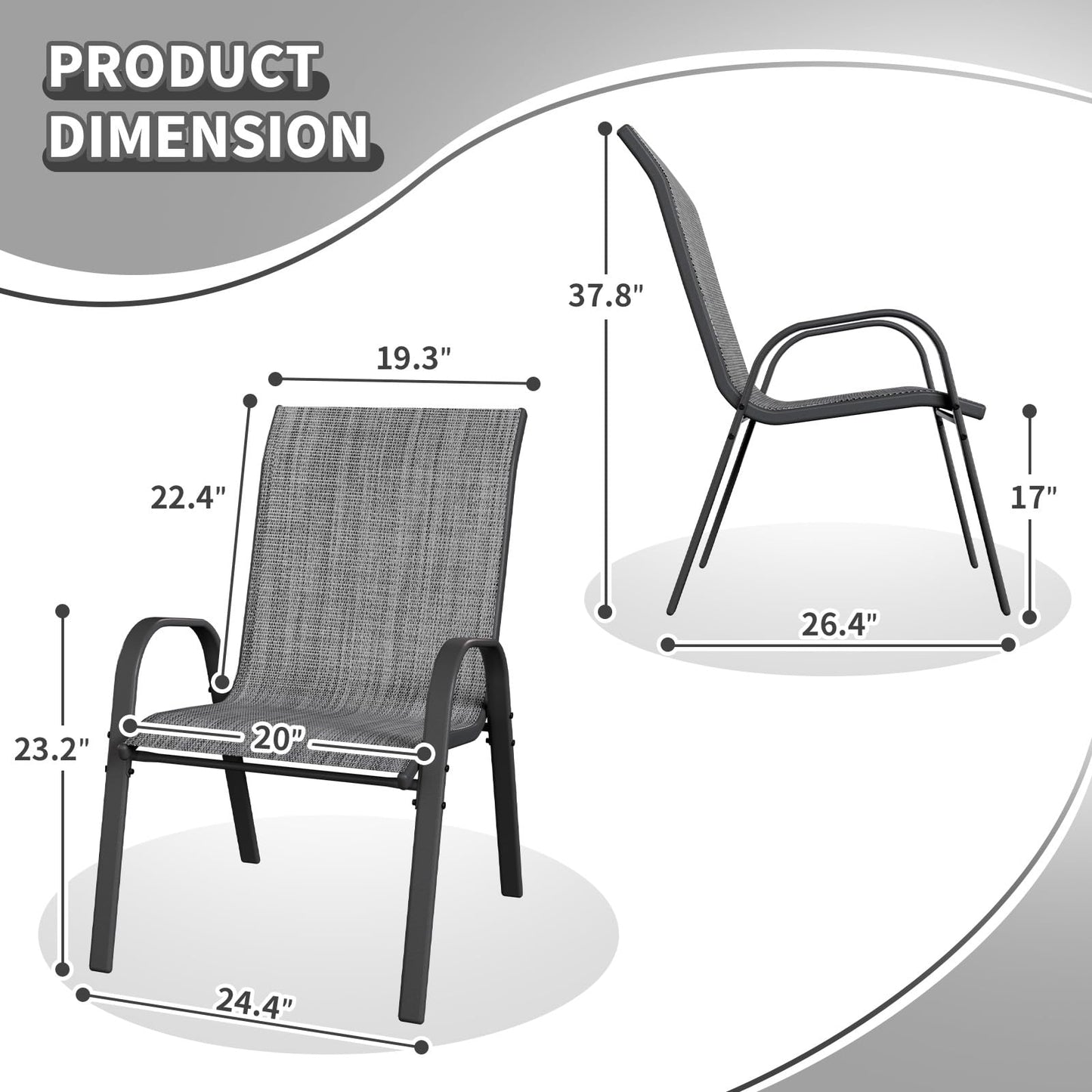 Patio Dining Chairs Set of 6, Outdoor Stackable Dining Chairs High Back, Patio Furniture for Backyard, Porch, Garden, Poolside (Grey)