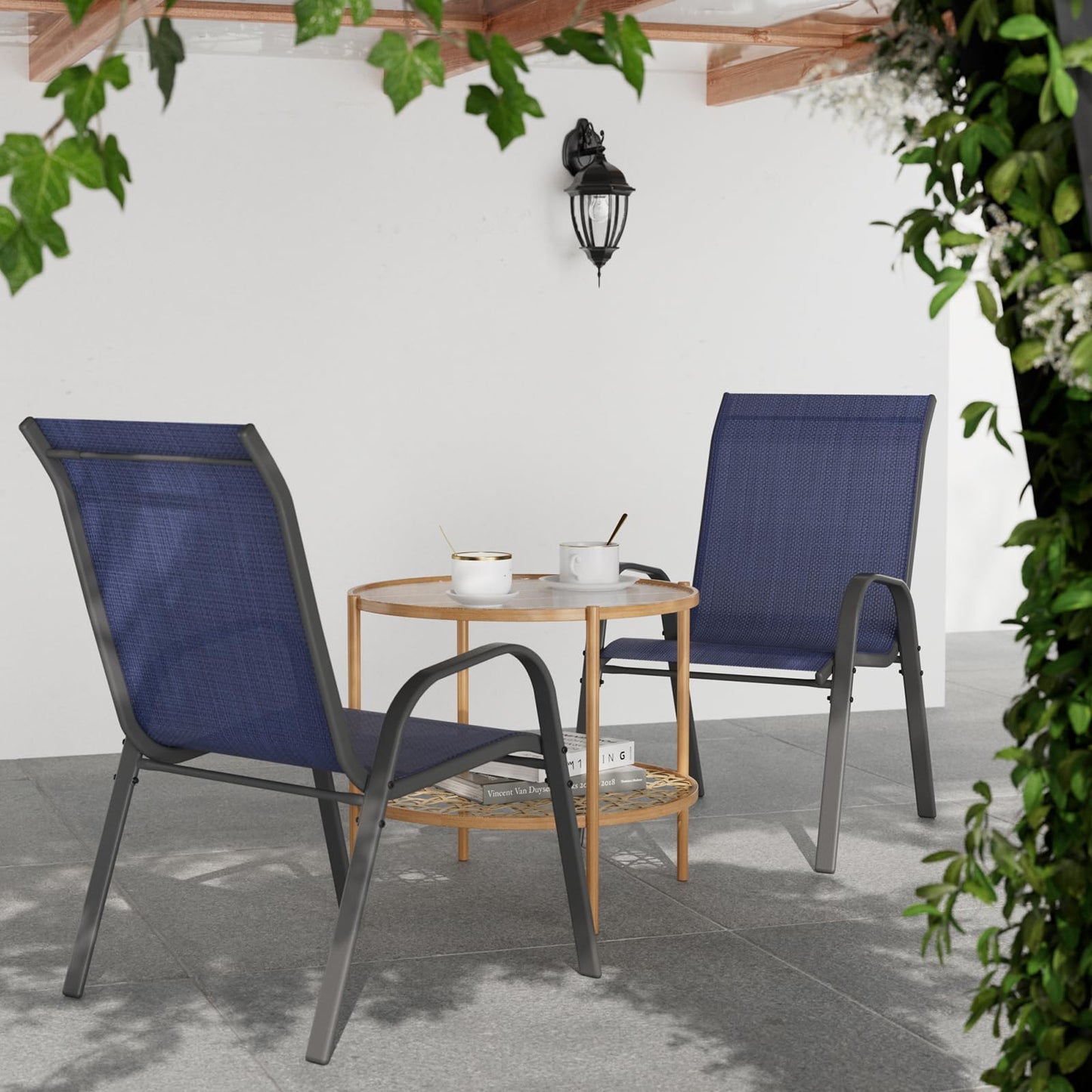 VONZOY Patio Dining Chairs Set of 4, Outdoor Stackable Dining Chairs High Back for All Weather, Patio Furniture for Backyard, Porch, Garden, Pool Deck (Blue)