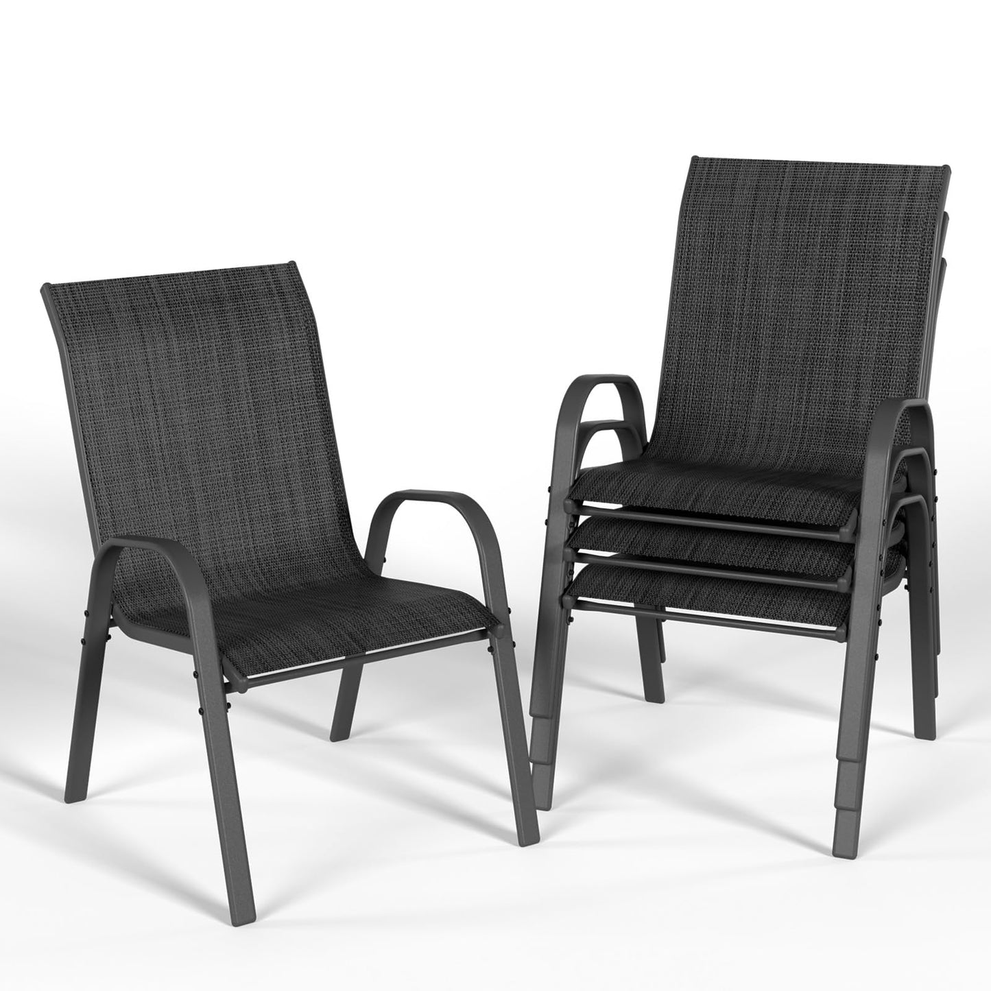 VONZOY Patio Dining Chairs Set of 4, Stackable Dining Chairs High Back, Breathable Seat Fabric and Alloy Steel Frame Fit Backyard, Porch, Lawn，Poolside (Dark Grey)