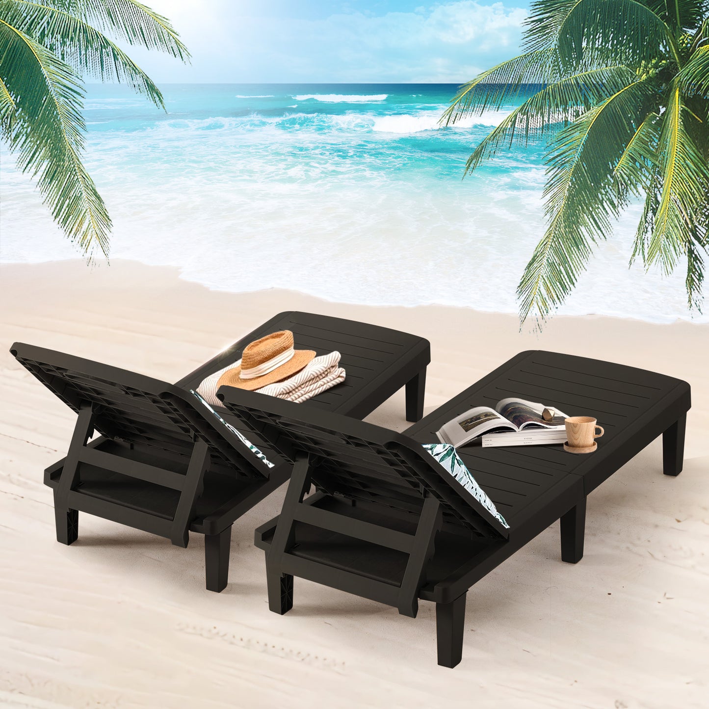 VONZOY Oversized Lounge Chair Outdoor, Resin Patio Lounge Chair with 5 Adjustable Backrest, Oversized Chaise Lounge Chair with Storage Rack for Pool, Deck, Indoor, Garden