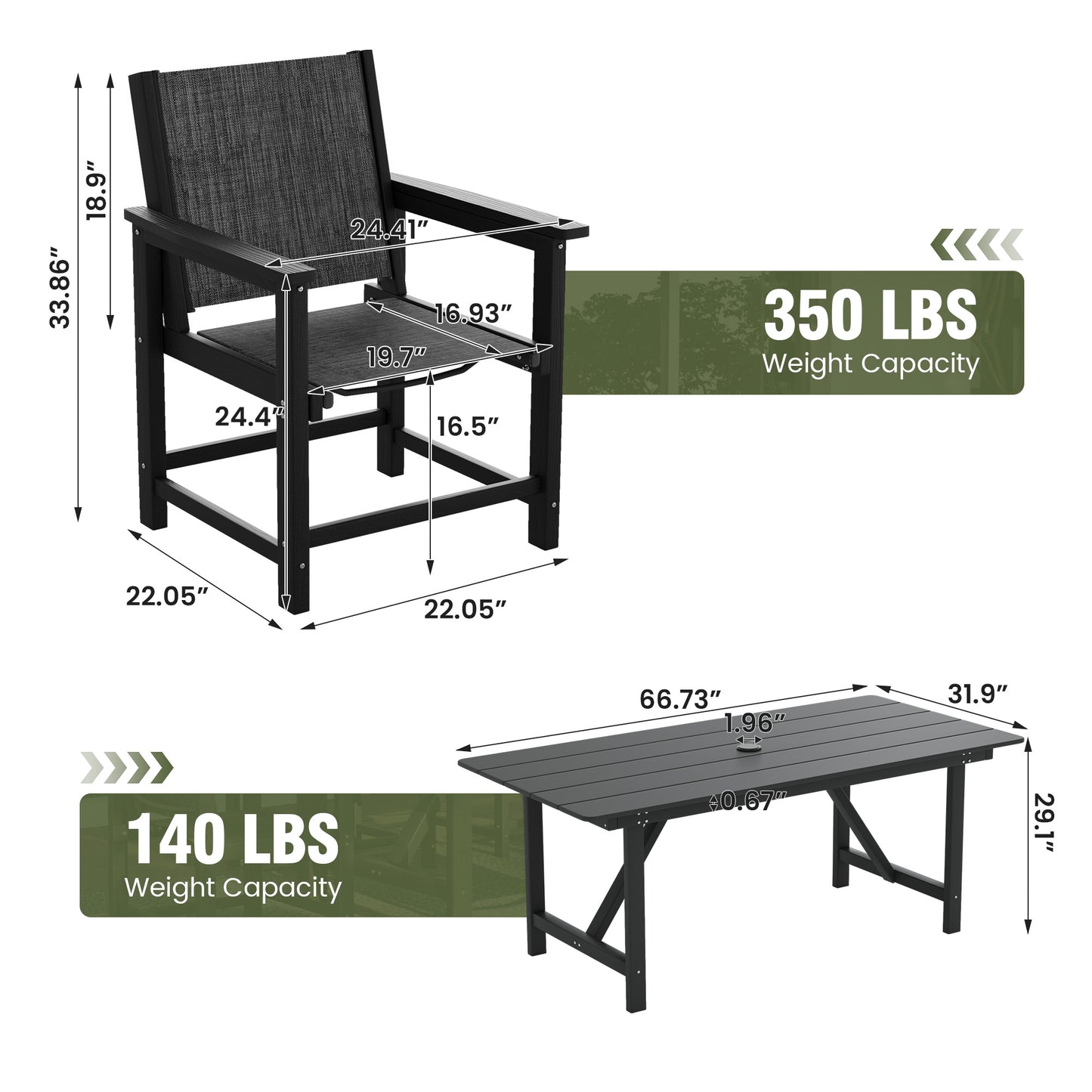 VONZOY Dining Table Set for 6, Outdoor Dining Sets 5 PCs, HDPE Table with 6 Textile Dining Chairs, Weather and Crack Resistance, Patio Dining Sets for Porch Backyard Indoor Lawn Garden Dining Room