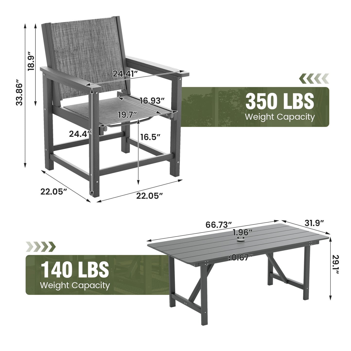 VONZOY Dining Table Set for 4, Outdoor Dining Sets 5 PCs, HDPE Table with 6 Textile Dining Chairs, Weather and Crack Resistance, Patio Dining Sets for Porch Backyard Indoor Lawn Garden Dining Room