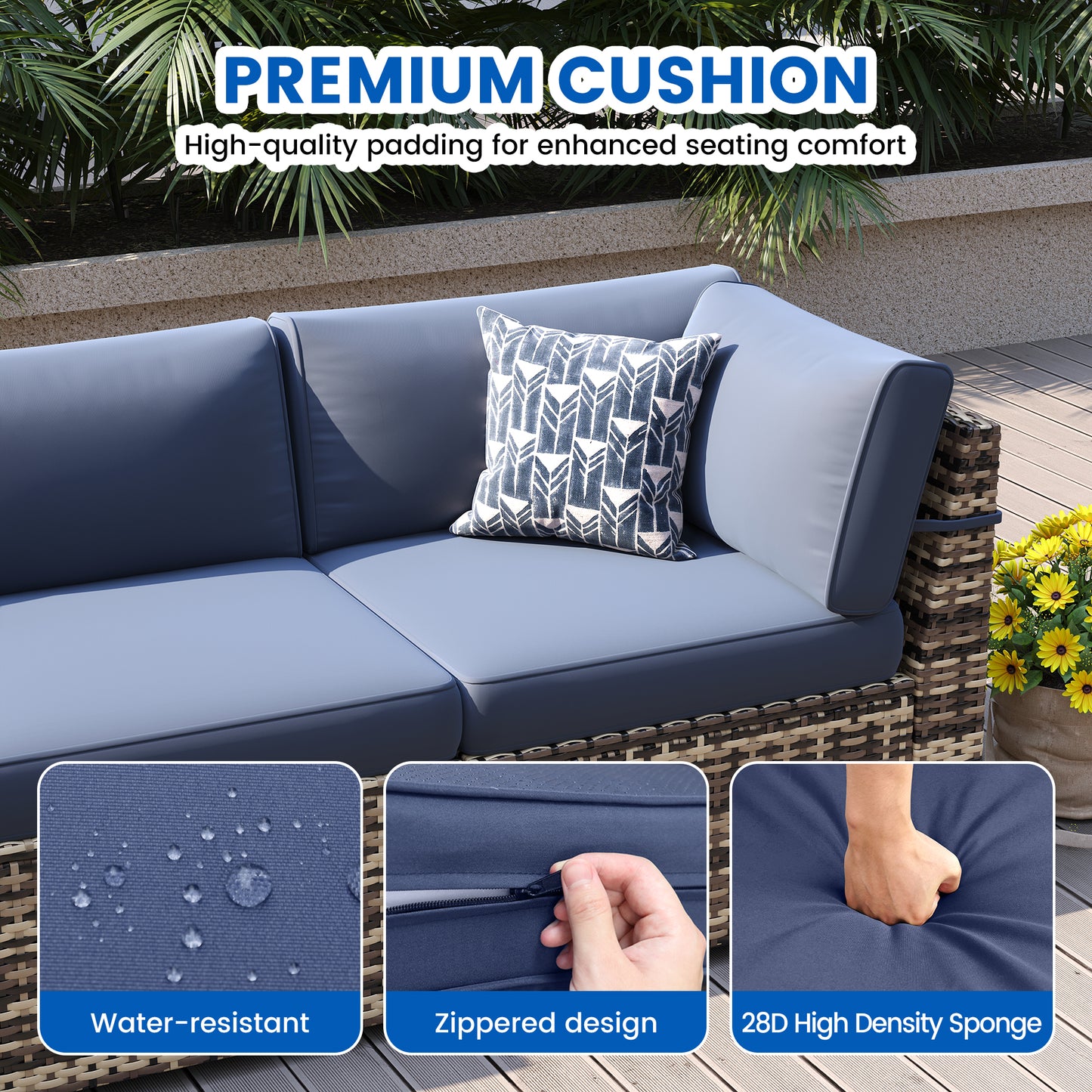 VONZOY Patio Furniture Sets, 7-Piece Outdoor Patio Furniture with Thick Cushions,Coffee Table Outdoor All-Weather Conversation Set Sectional Sofa for Backyard, Poolside, Garden(Navy Blue)