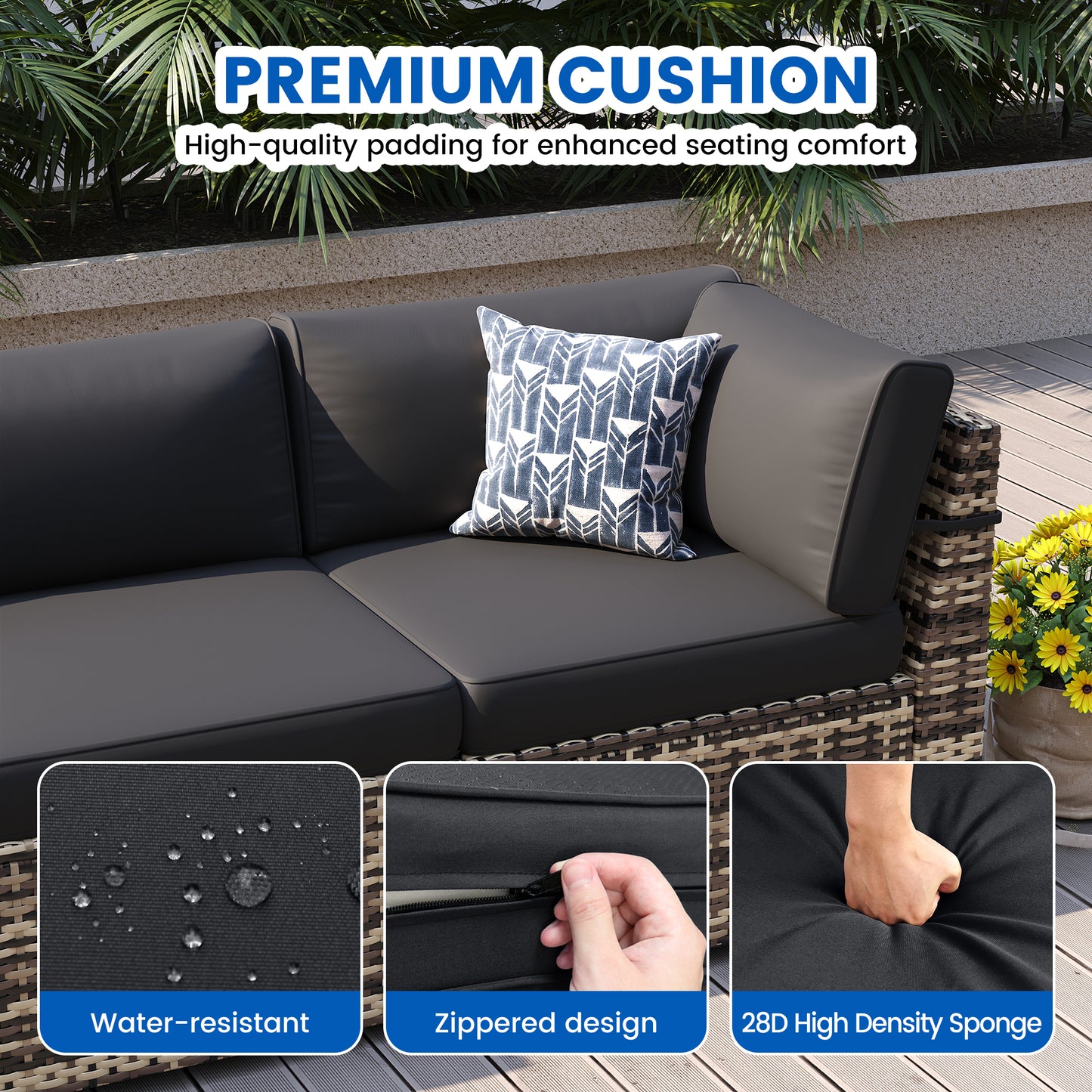 VONZOY Patio Furniture Sets, 7-Piece Outdoor Patio Furniture with Thick Cushions,Coffee Table Outdoor All-Weather Conversation Set Sectional Sofa for Backyard, Poolside, Garden(Black)