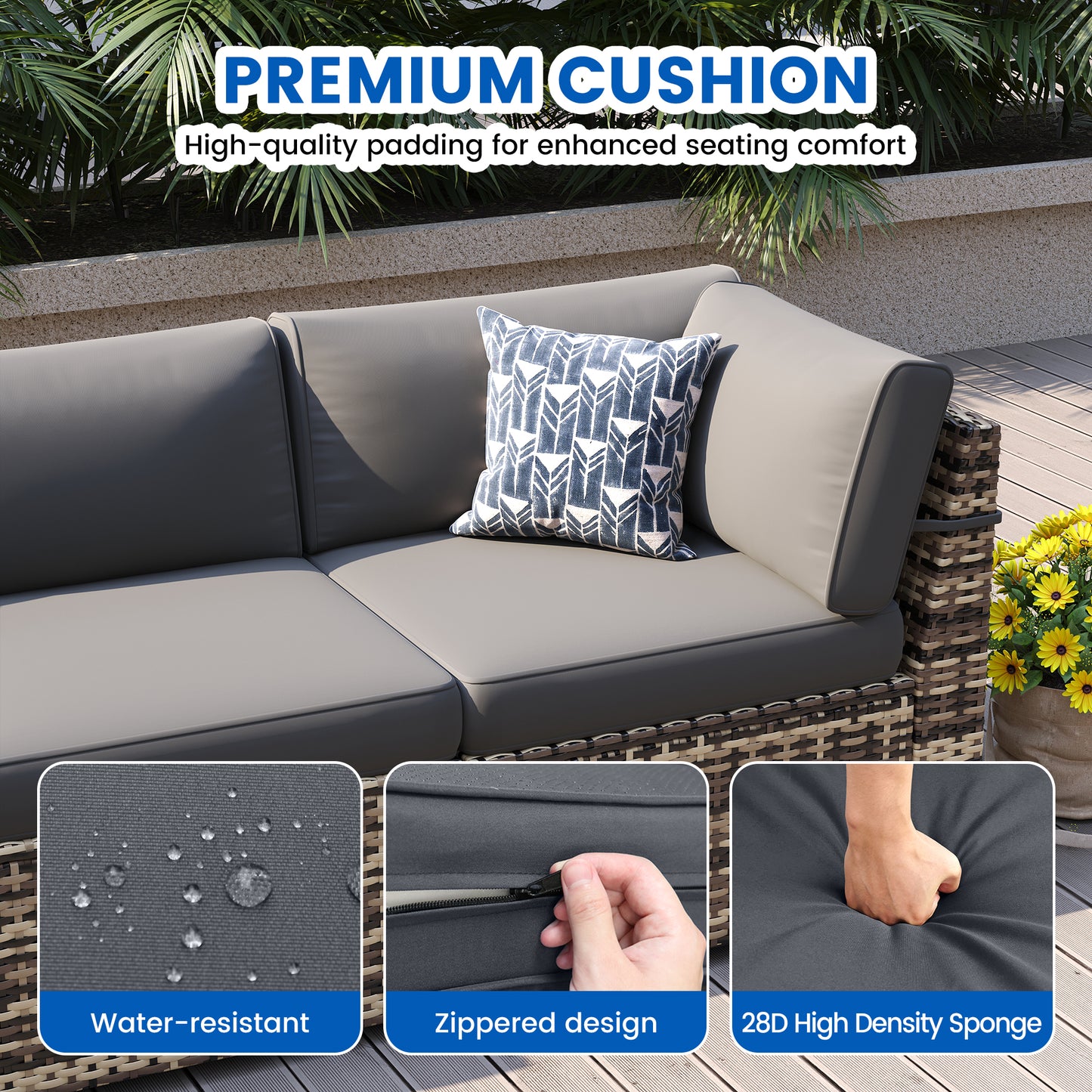 VONZOY Patio Furniture Sets, 7-Piece Outdoor Patio Furniture with Thick Cushions,Coffee Table Outdoor All-Weather Conversation Set Sectional Sofa for Backyard, Poolside, Garden(Grey)