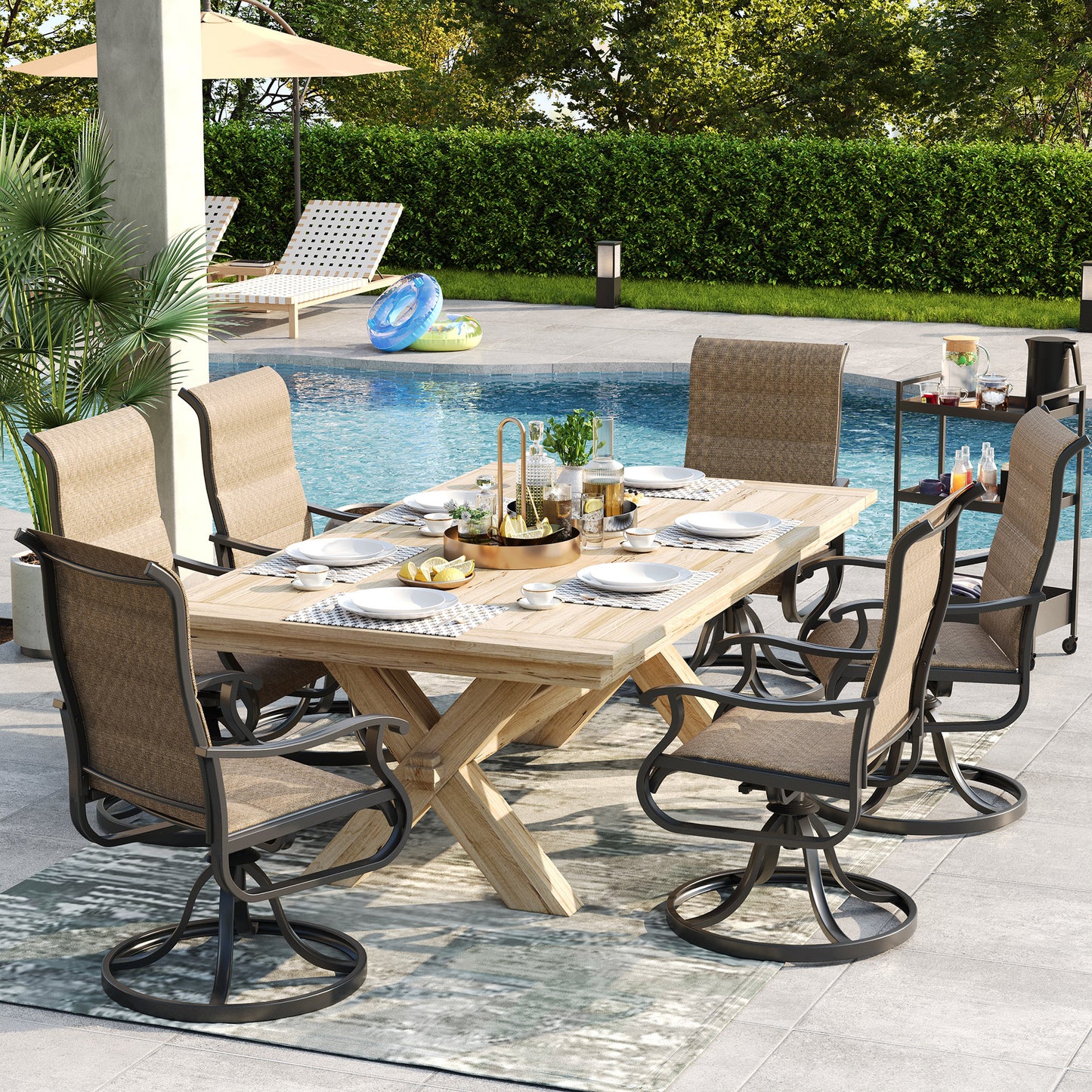 VONZOY Patio Swivel Chairs Set of 6, Outdoor Dining Chairs with High Back, All-Weather Swivel Rocker Chair for Lawn, Porch or Garden
