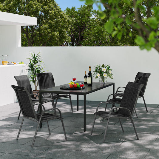 VONZOY Patio Dining Chairs Set of 4, Stackable Dining Chairs High Back, Breathable Seat Fabric and Alloy Steel Frame Fit Backyard, Porch, Lawn，Poolside (Dark Grey)