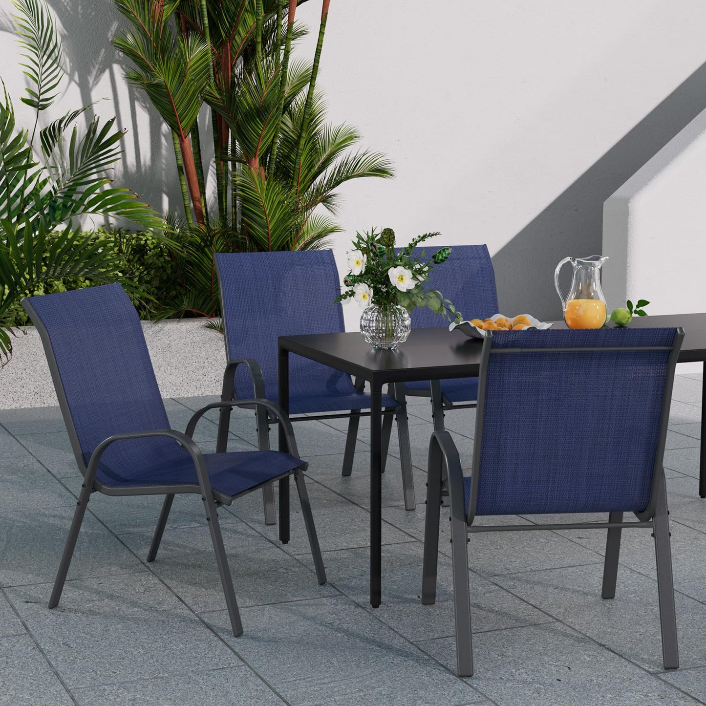 VONZOY Patio Dining Chairs Set of 4, Outdoor Stackable Dining Chairs High Back for All Weather, Patio Furniture for Backyard, Porch, Garden, Pool Deck (Blue)