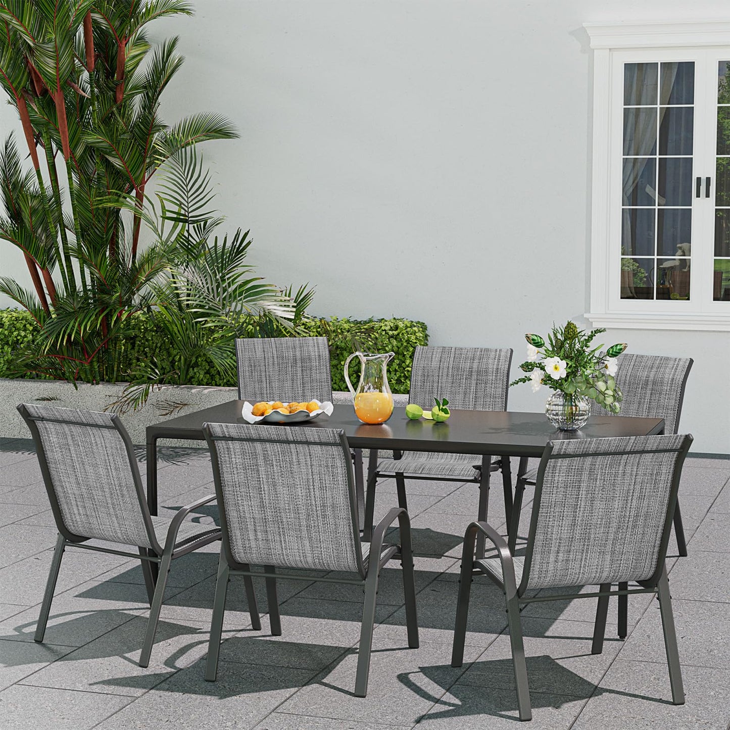 Patio Dining Chairs Set of 6, Outdoor Stackable Dining Chairs High Back, Patio Furniture for Backyard, Porch, Garden, Poolside (Grey)